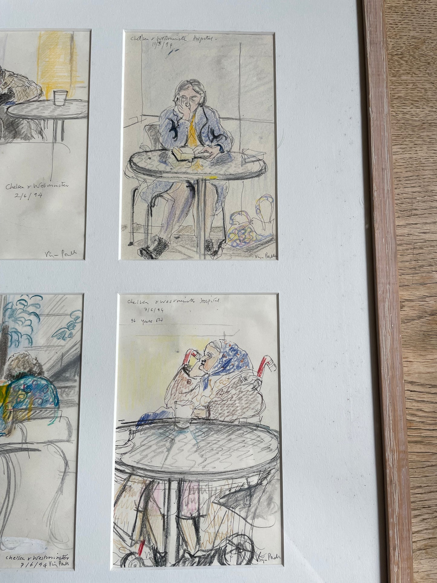 Original Signed Set of 4 Pencil & Ink Drawings Signed by Virginia Powell Titled 96 Years and Others