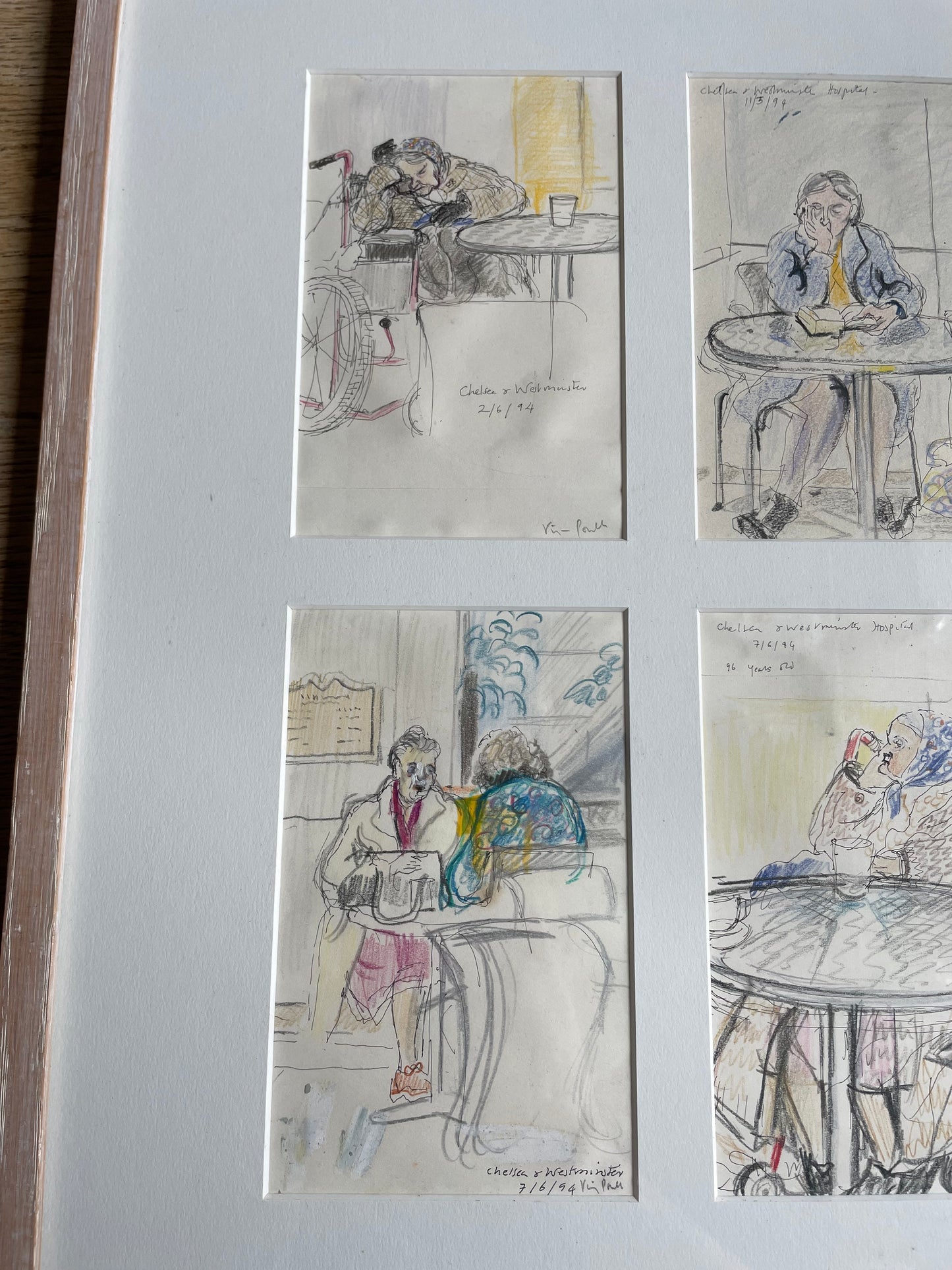 Original Signed Set of 4 Pencil & Ink Drawings Signed by Virginia Powell Titled 96 Years and Others