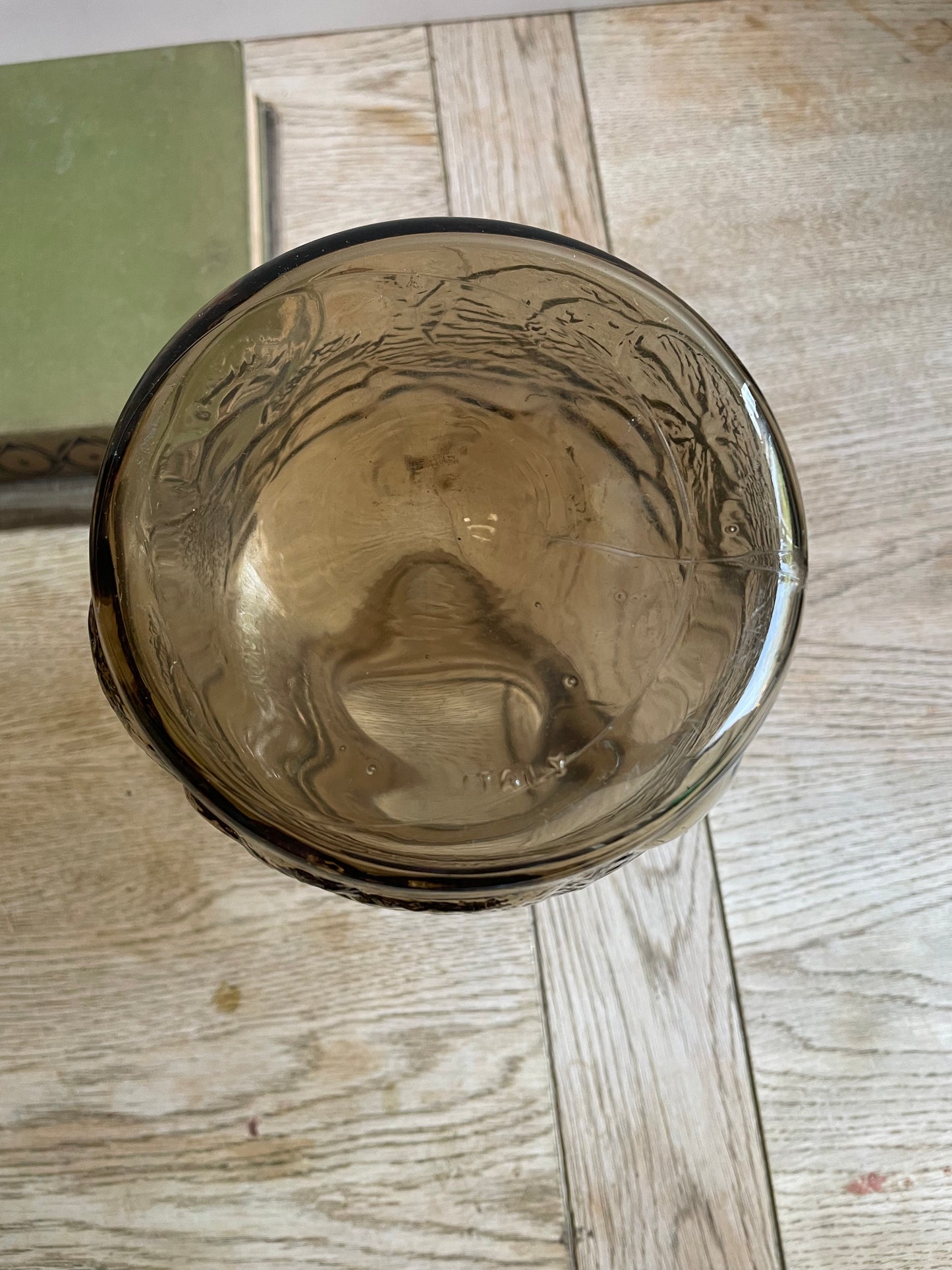 Vintage Italian Smoked Glass Pitcher with Embossed Lemon Design