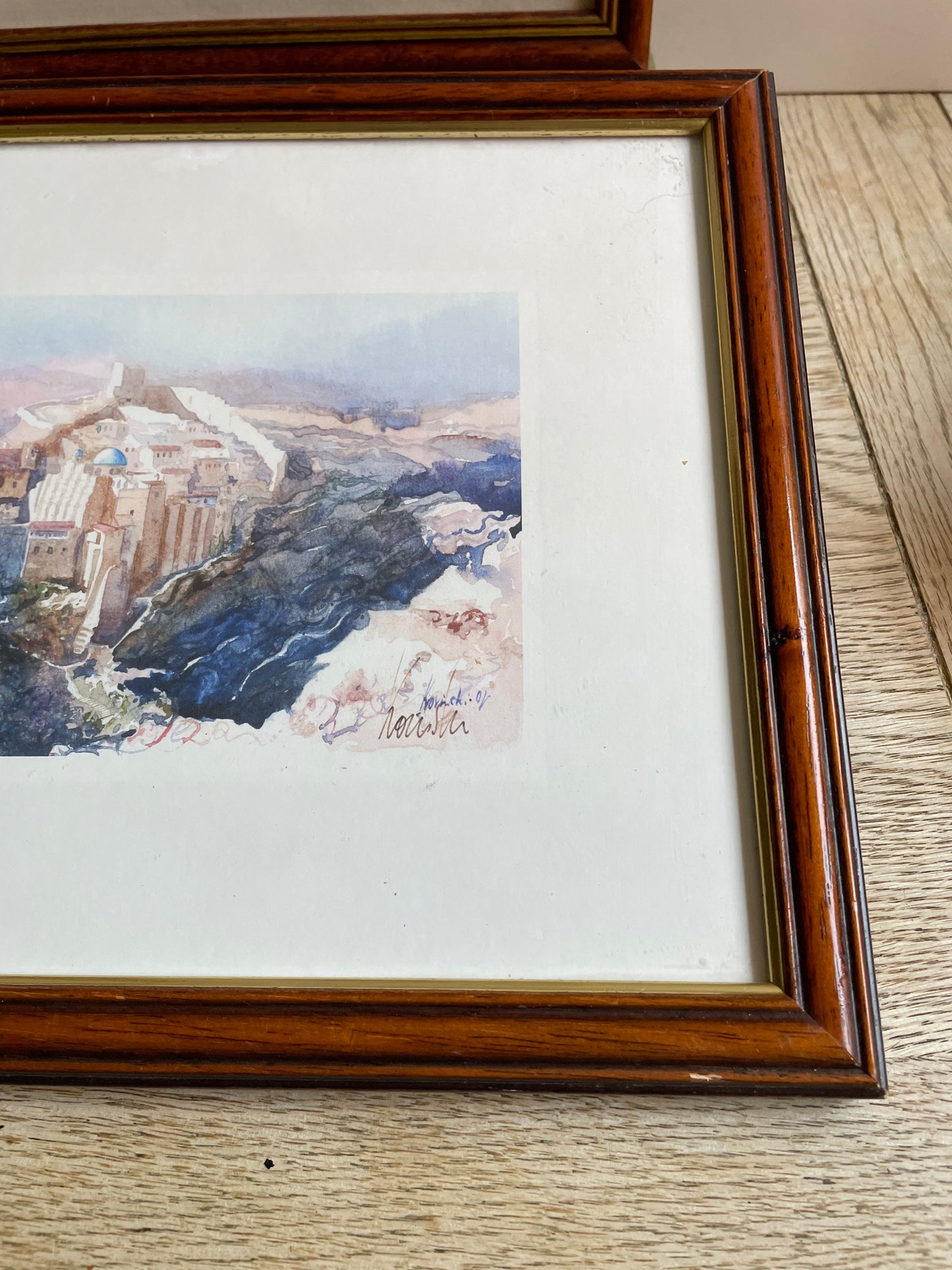 Framed Pair of Watercolour Prints of the Mar Saba Monastery