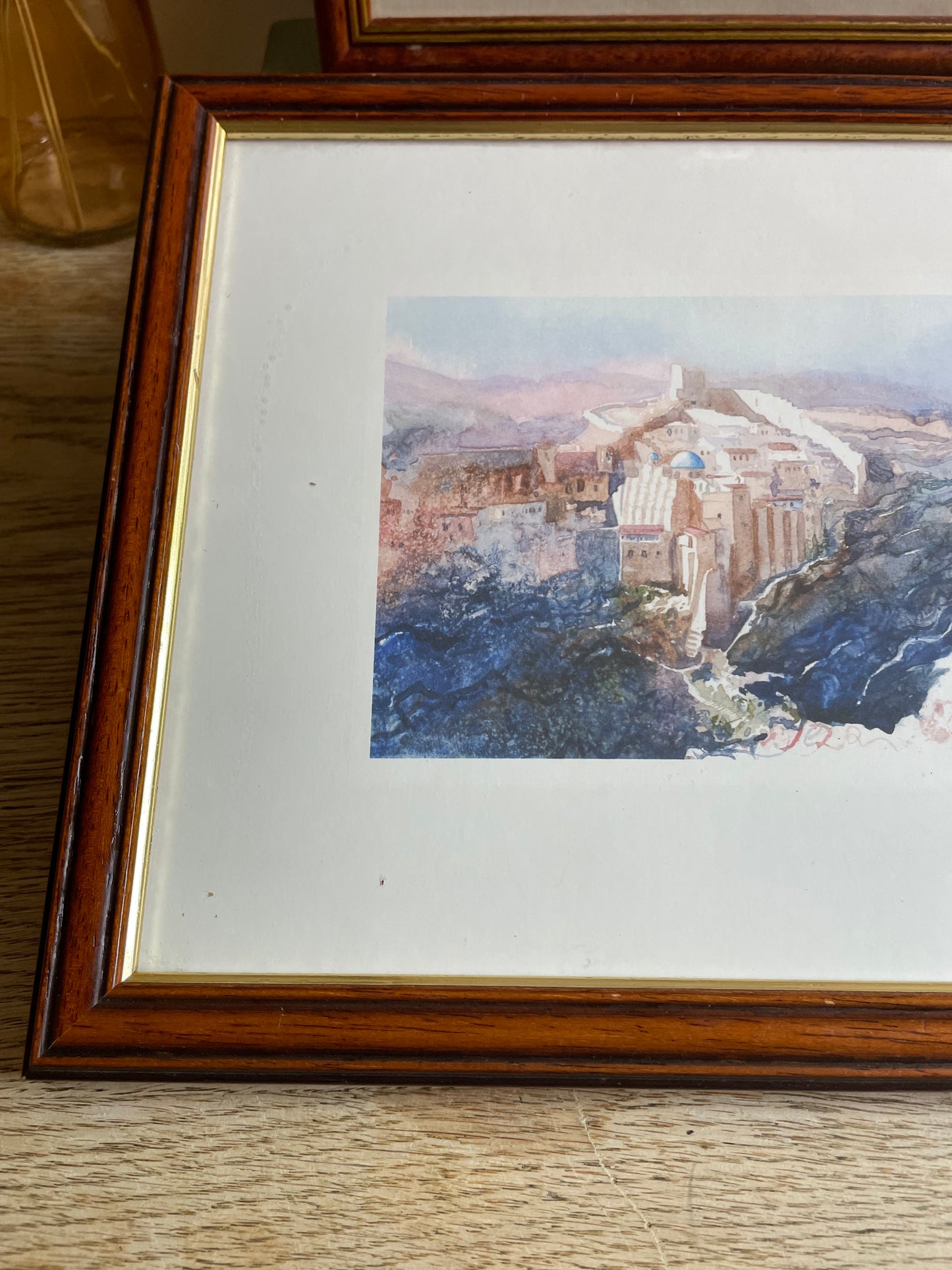 Framed Pair of Watercolour Prints of the Mar Saba Monastery
