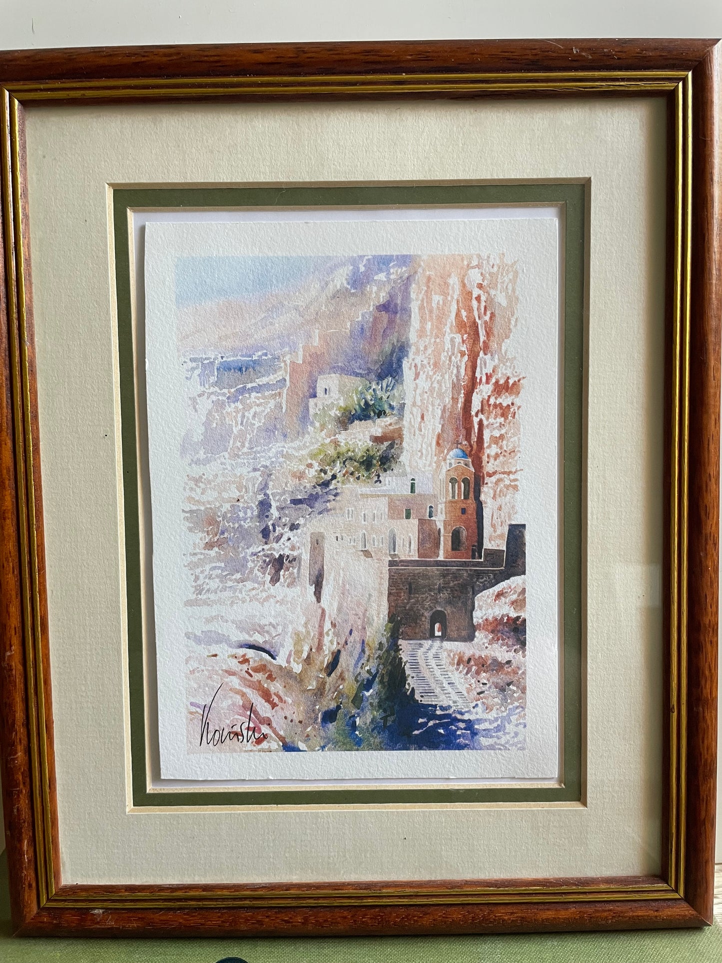 Framed Pair of Watercolour Prints of the Mar Saba Monastery