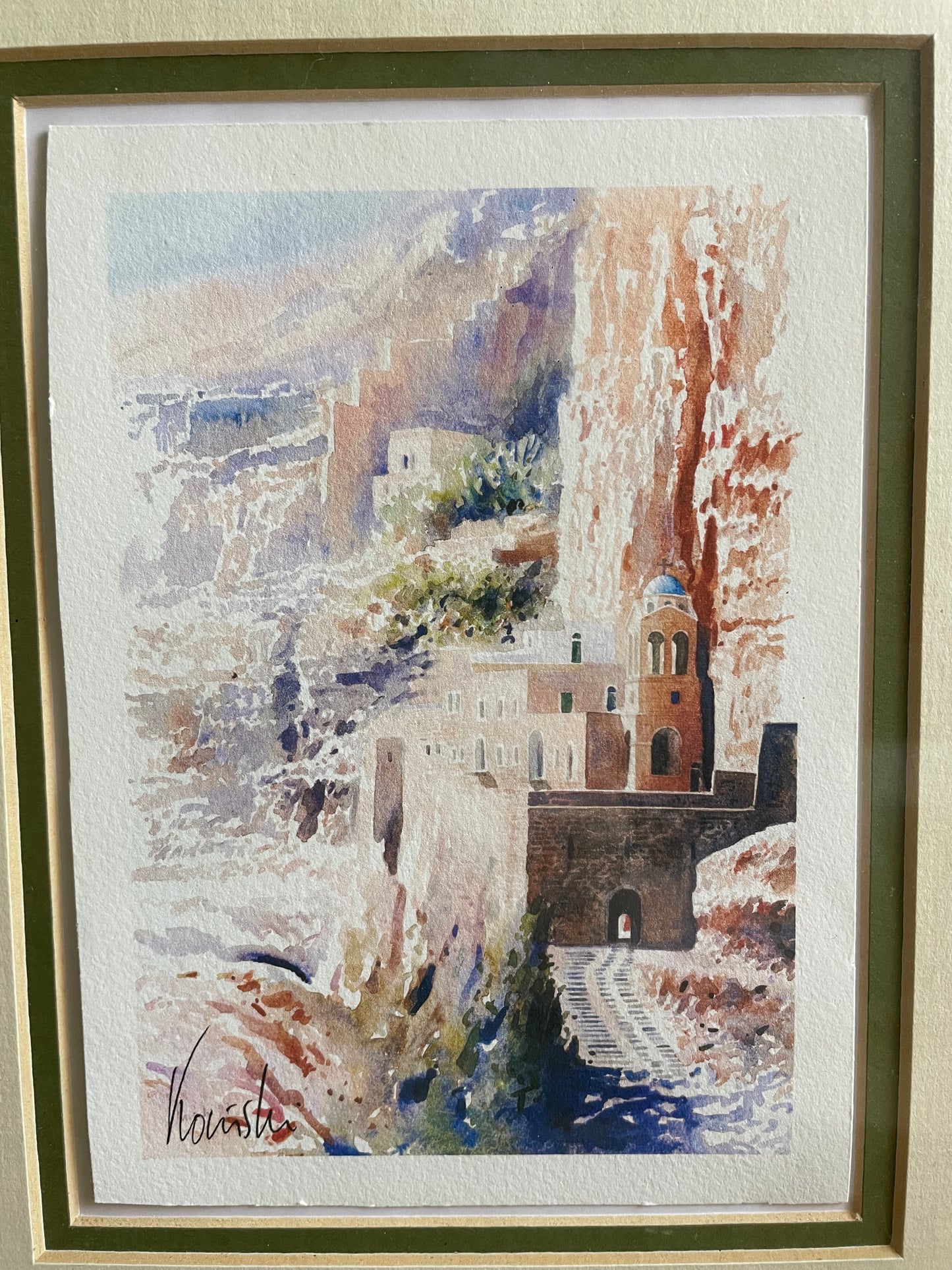 Framed Pair of Watercolour Prints of the Mar Saba Monastery