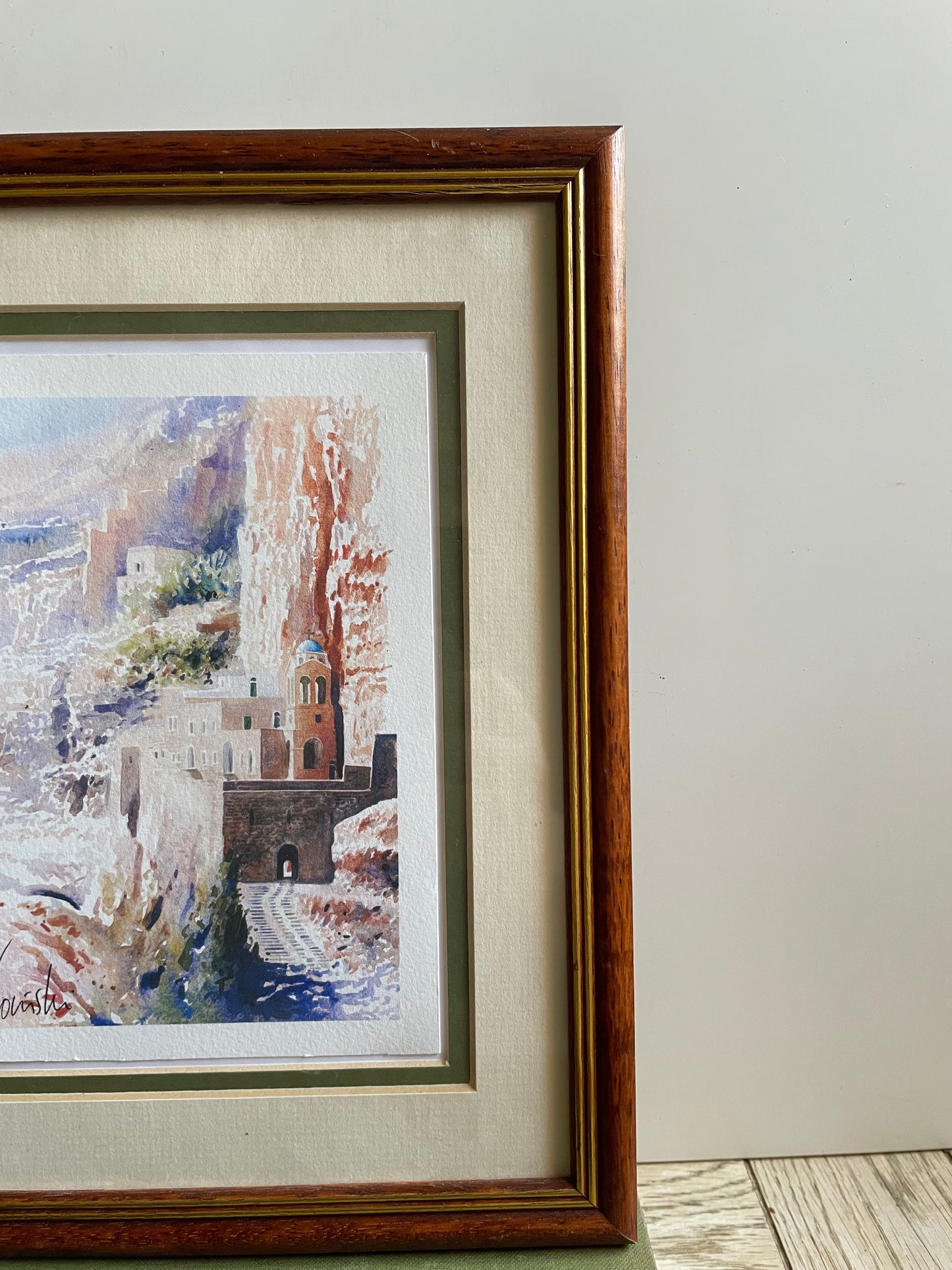 Framed Pair of Watercolour Prints of the Mar Saba Monastery