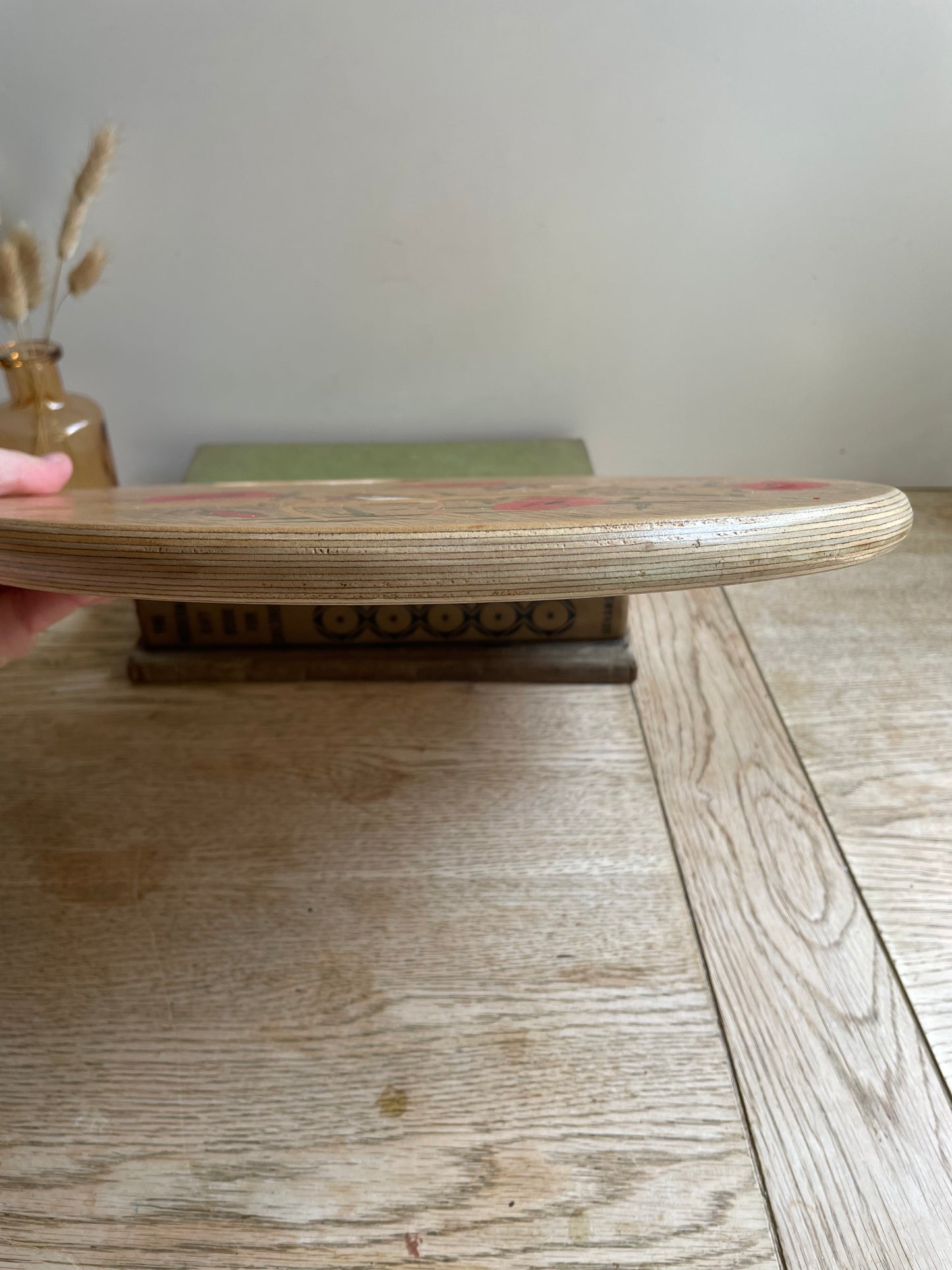Vintage Hand-painted Wooden Board with Mice and Poppies