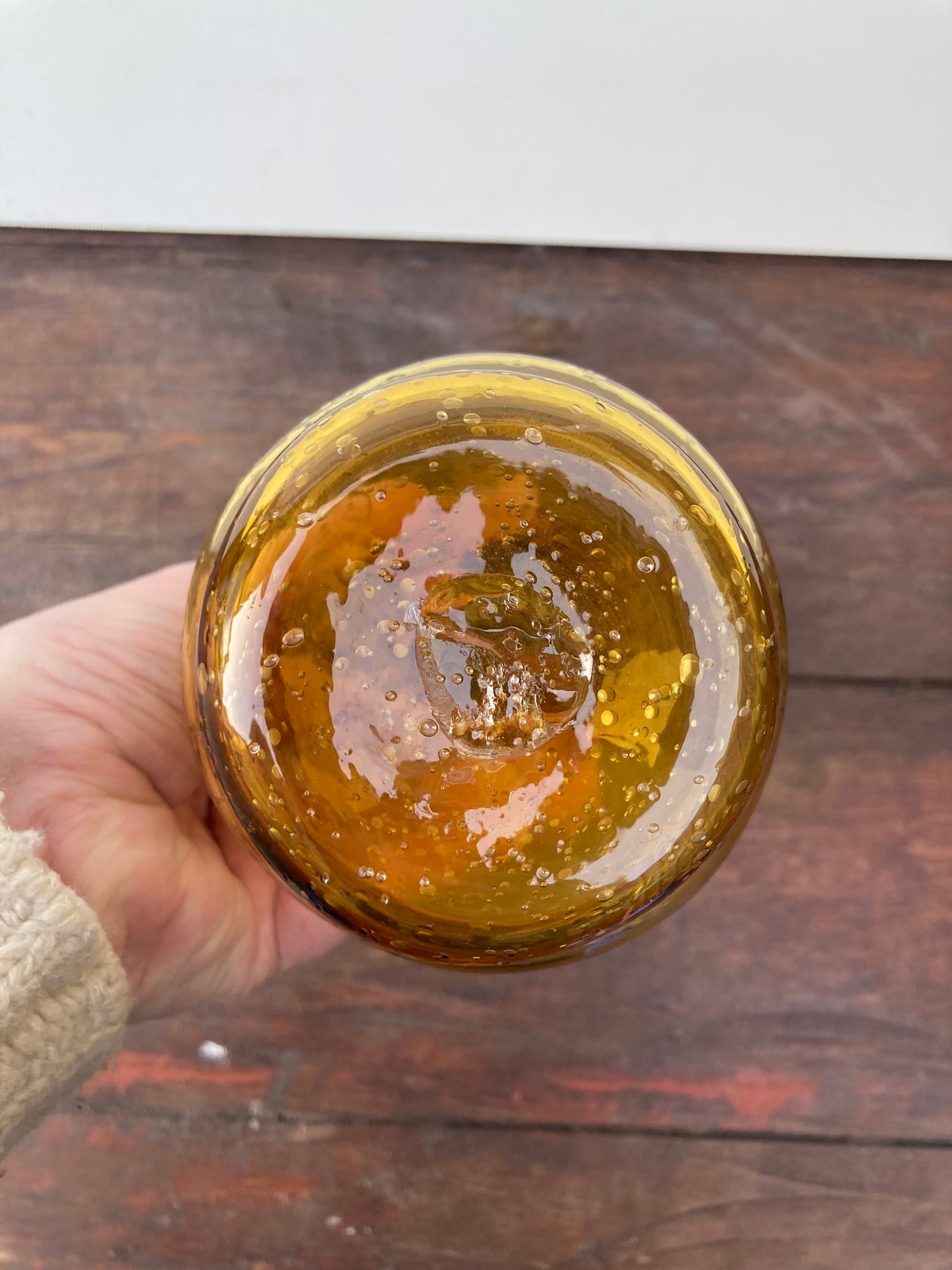 Vintage Amber Bubble Glass Pitcher Vase