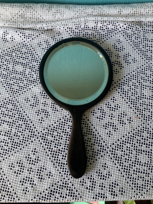 Antique Ebony Mirror Hand Held Bevelled Glass Vintage Vanity Dressing Table