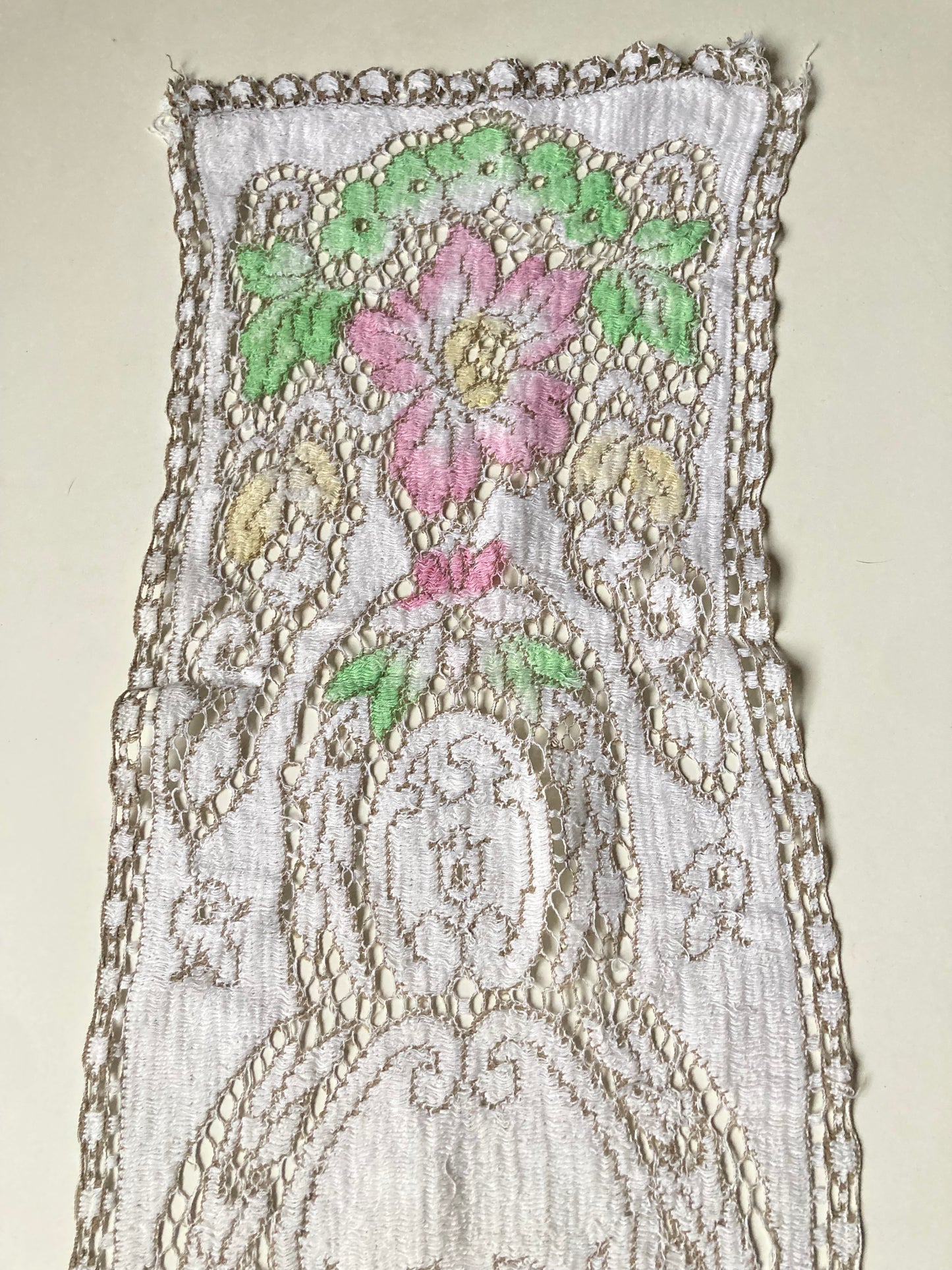 Vintage Cutwork Floral Coloured Lace Table Runner