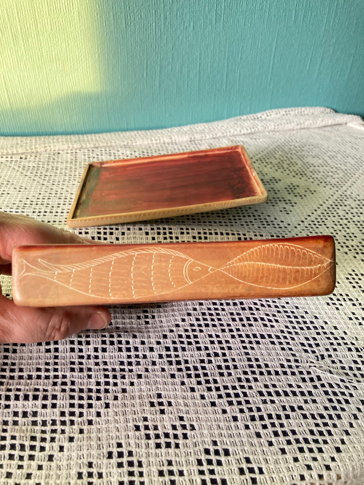 Soapstone Trinket Box Fish Decorated Made in Kenya
