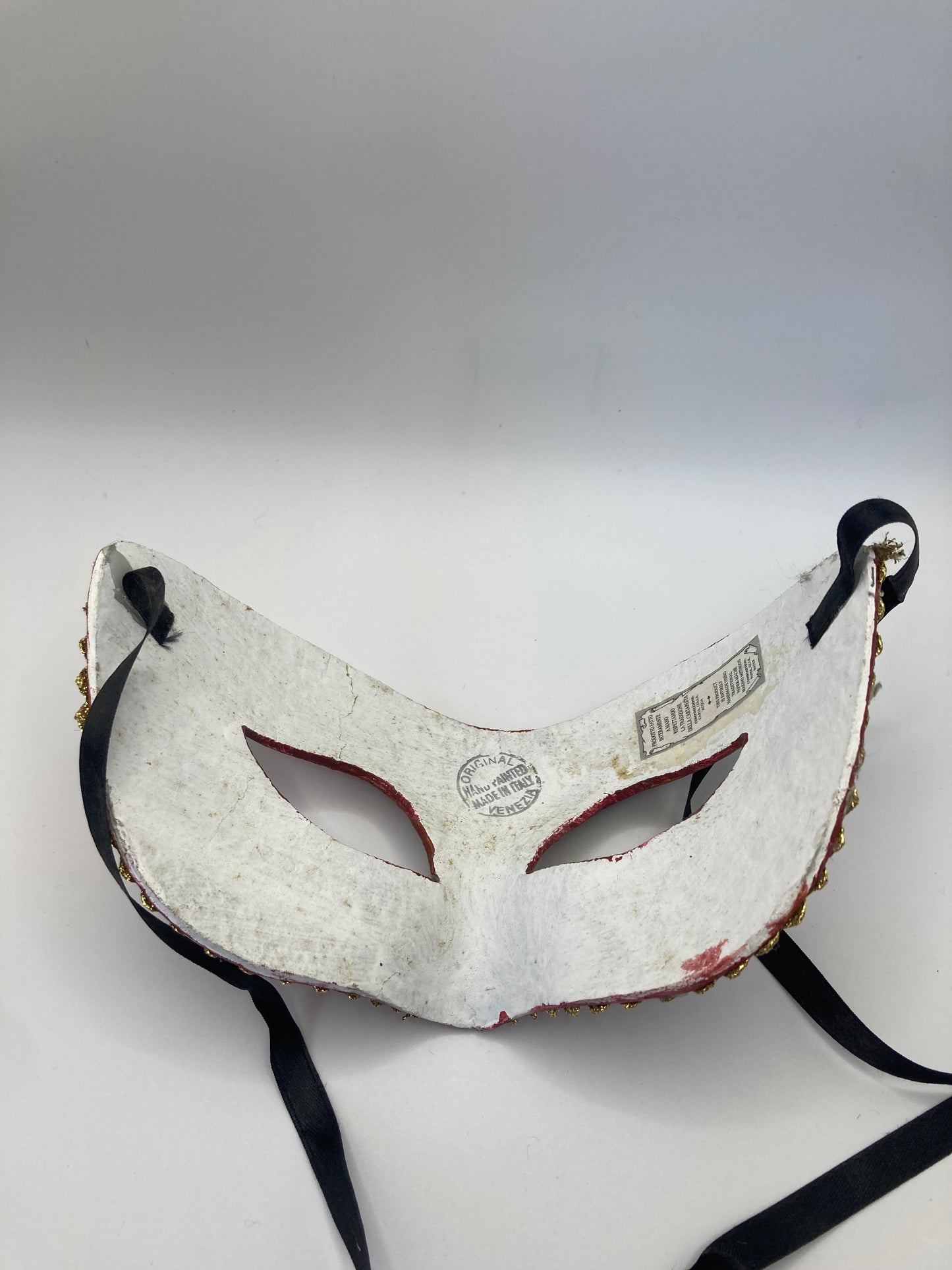 Venezia Italy Hand Painted Masquerade Mask, Papier-mâché Red Baroque Style - Bloom & Heirloom Vintage Decor