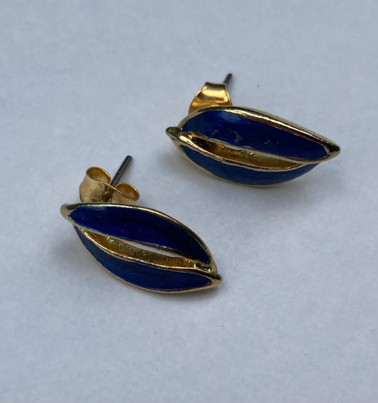 Gold and Blue Split Petal Earrings