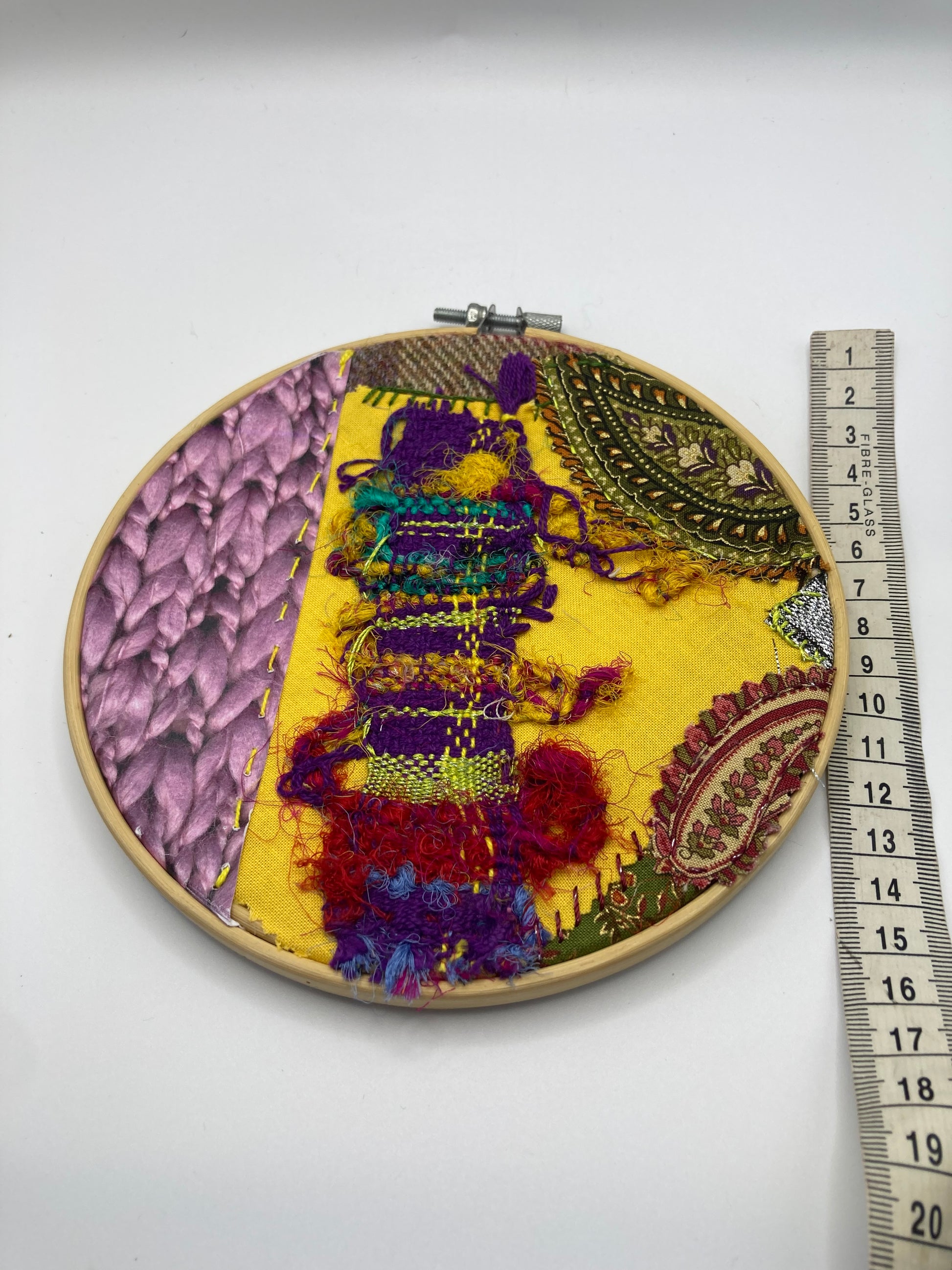 Bright Mixed Media Hand Stitched Large Round Hoop Wall Art - Bloom & Heirloom Vintage Decor