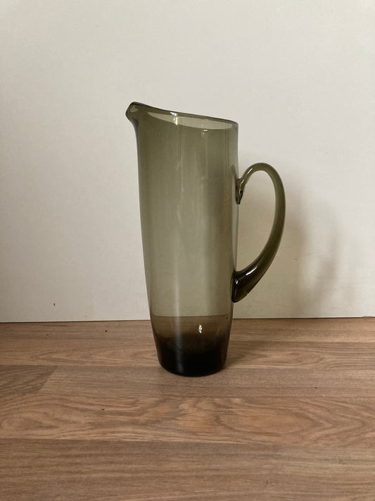 Vintage Smokey Glass Tall Jug Water Pitcher