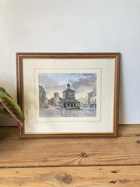 Barnard Castle Market Place Watercolour Print By J.R. Taylor Signed Framed