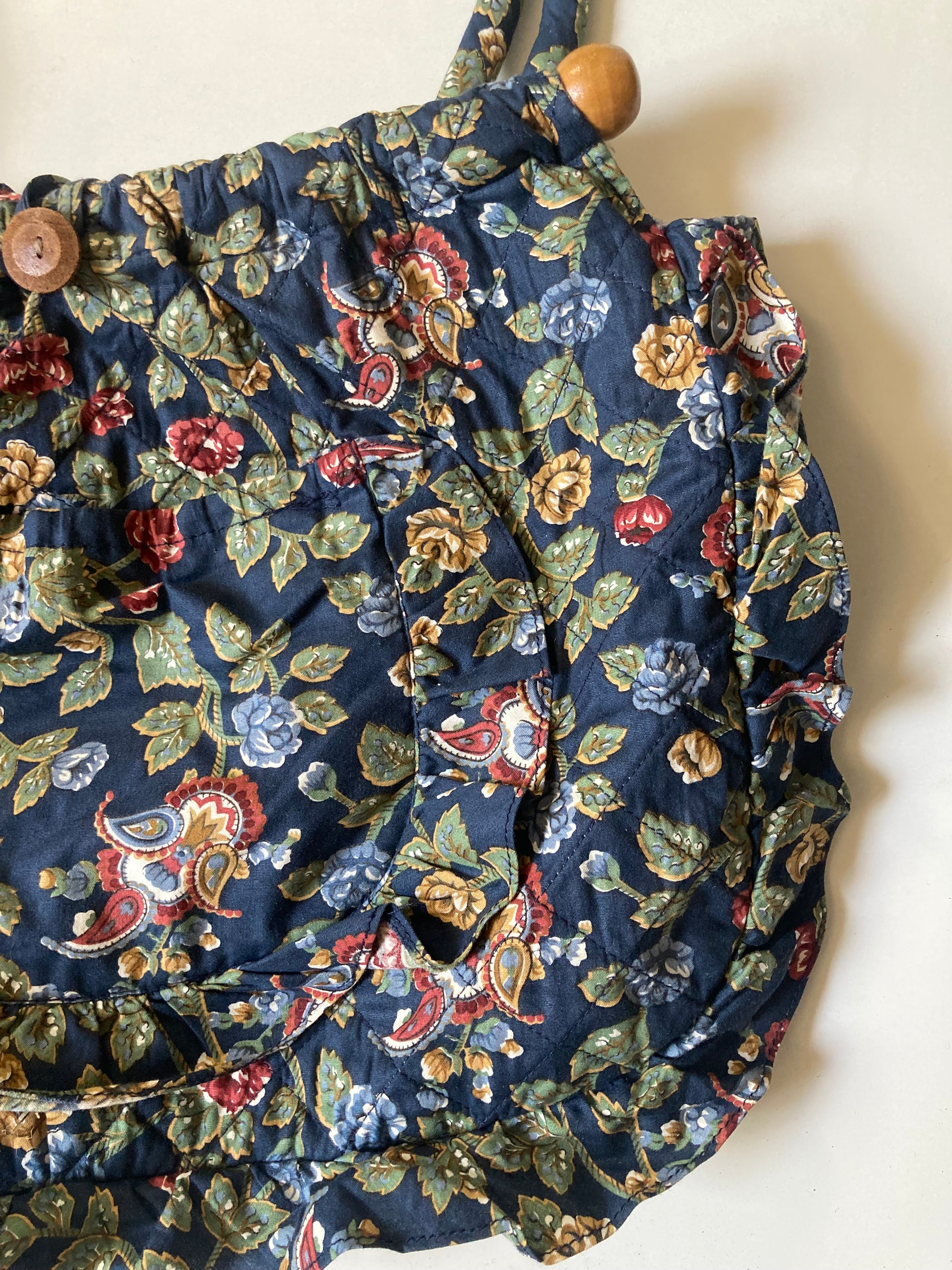 Vintage Fabric Knitting Craft Storage Bag Lined Wooden Handles Floral Pockets - Bloom & Heirloom Vintage Decor