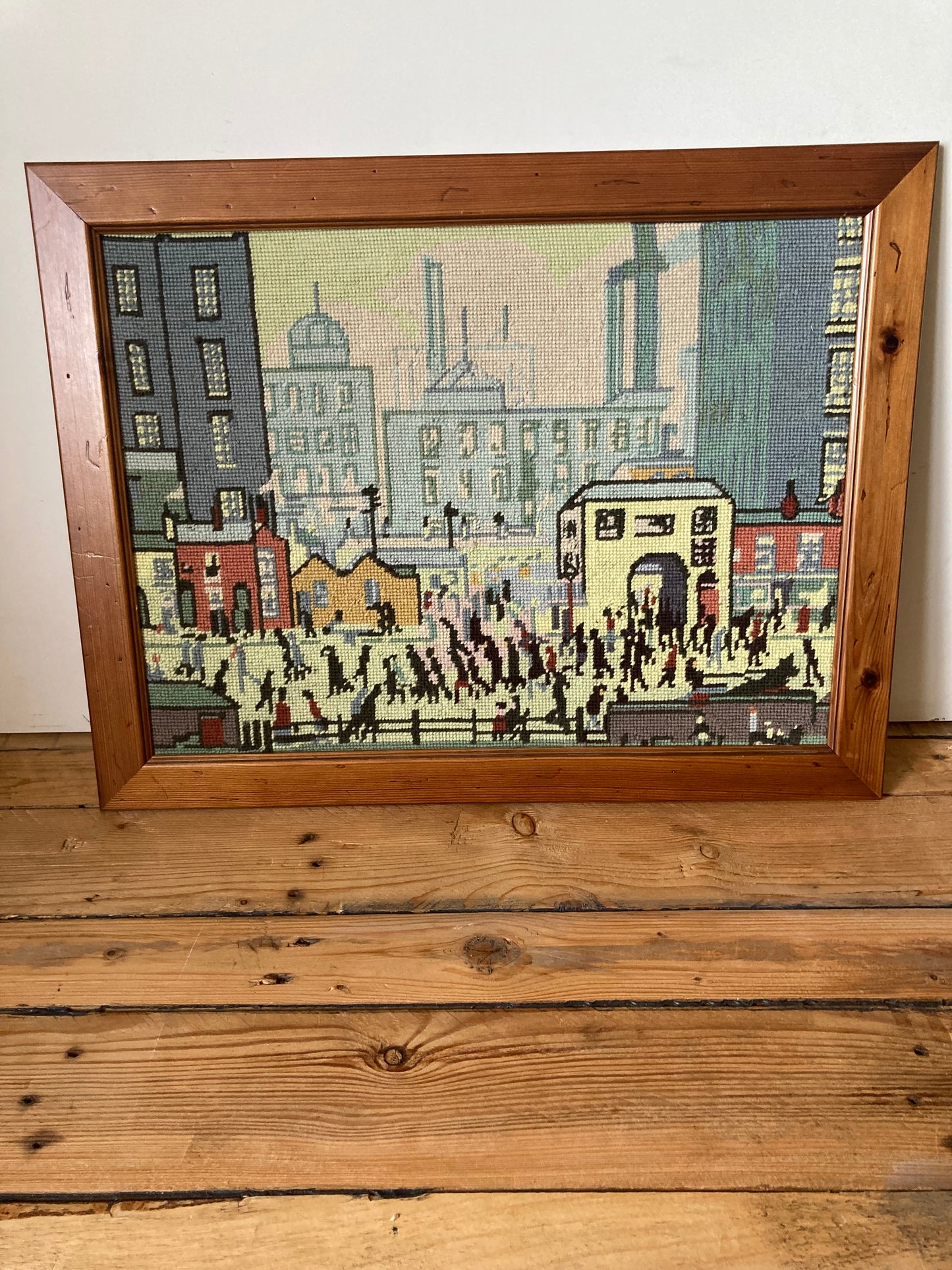 Lowry Style Coming From The Mill Framed Cross Stitch Textile Art