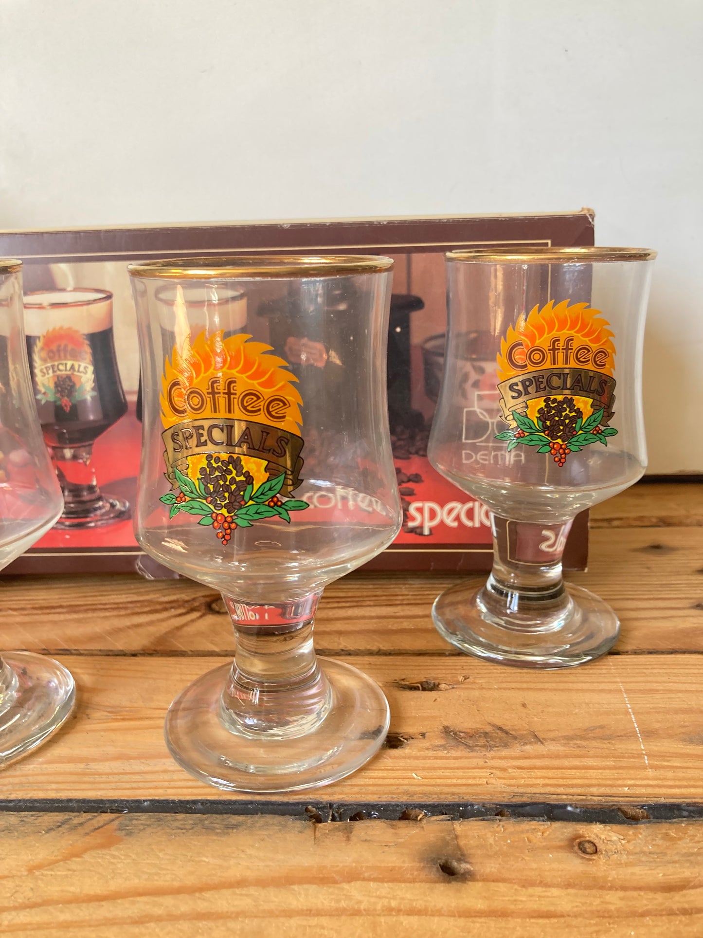 Vintage Dema Irish Coffee Glasses Set of 4 Boxed Made in England Coffee Special
