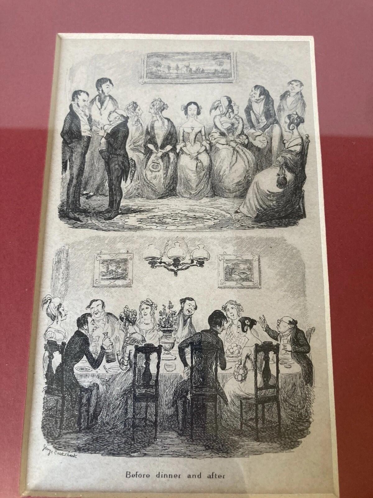 George Cruikshank Engravings Pair Before Dinner & After Framed