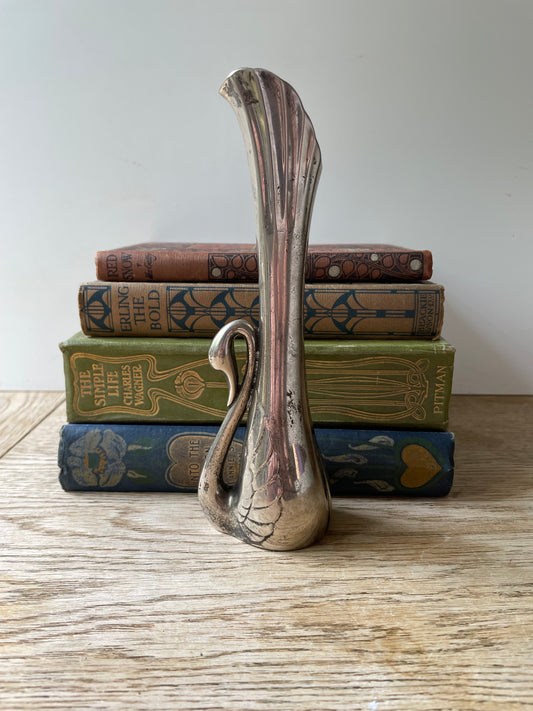 Silver Plated Elegant Swan Vase Tall Narrow Detailed Flower Display Centrepiece