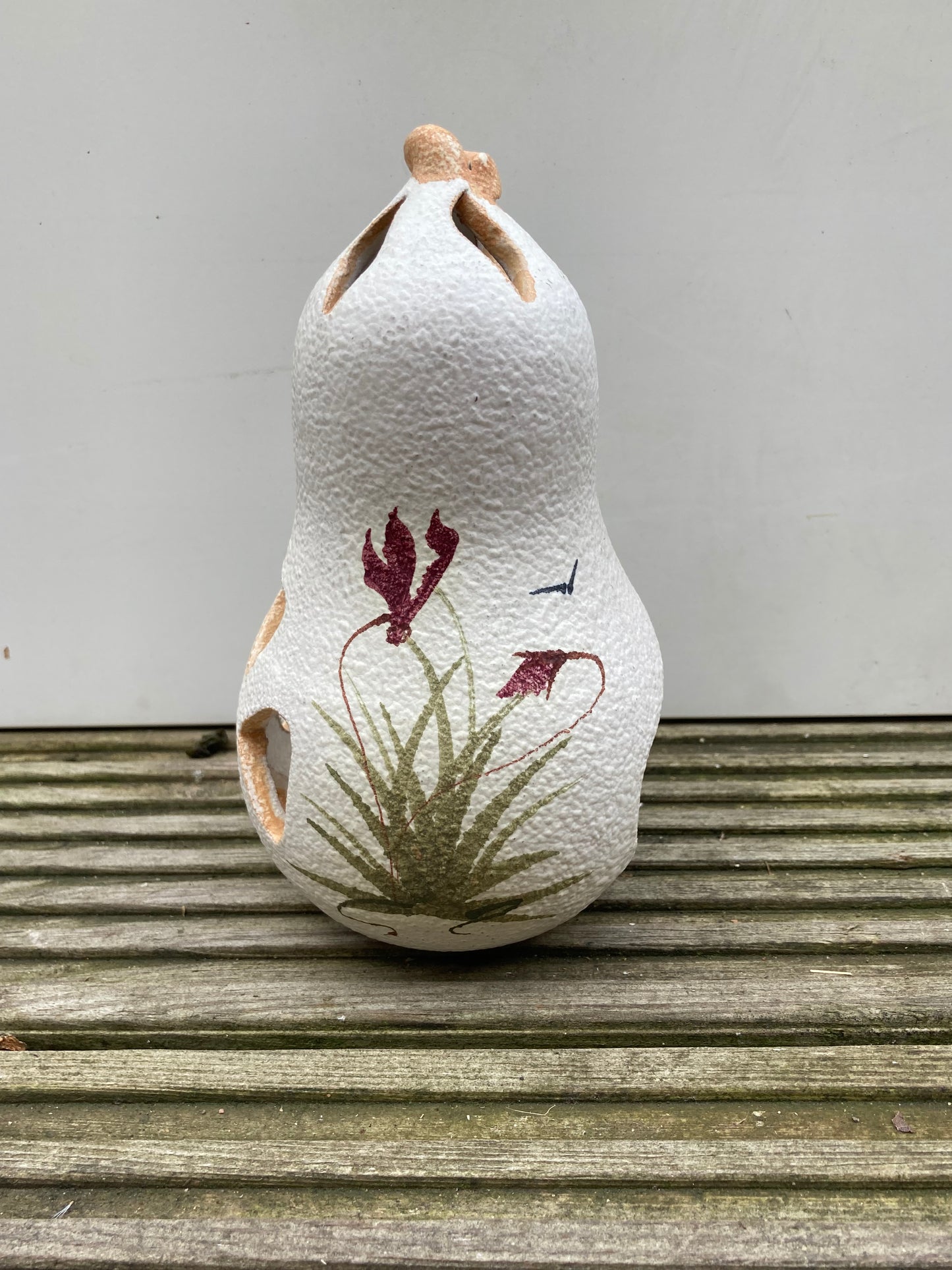 Kontos Cyprus Carved Gourd Candle Holder Floral Pattern