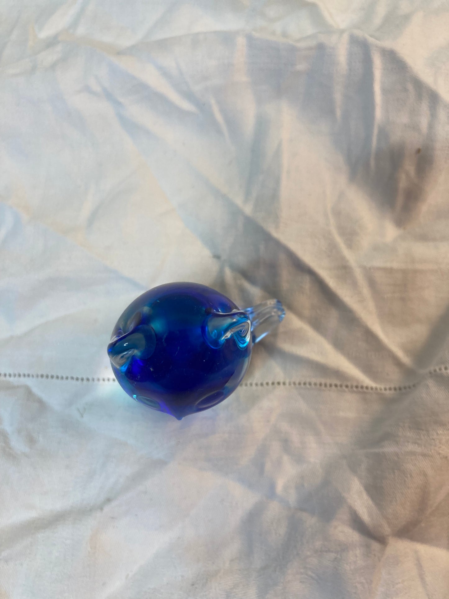 Vintage Blue Art Glass Cat Figurine With Curled Tail 3” Cat Lover Gift