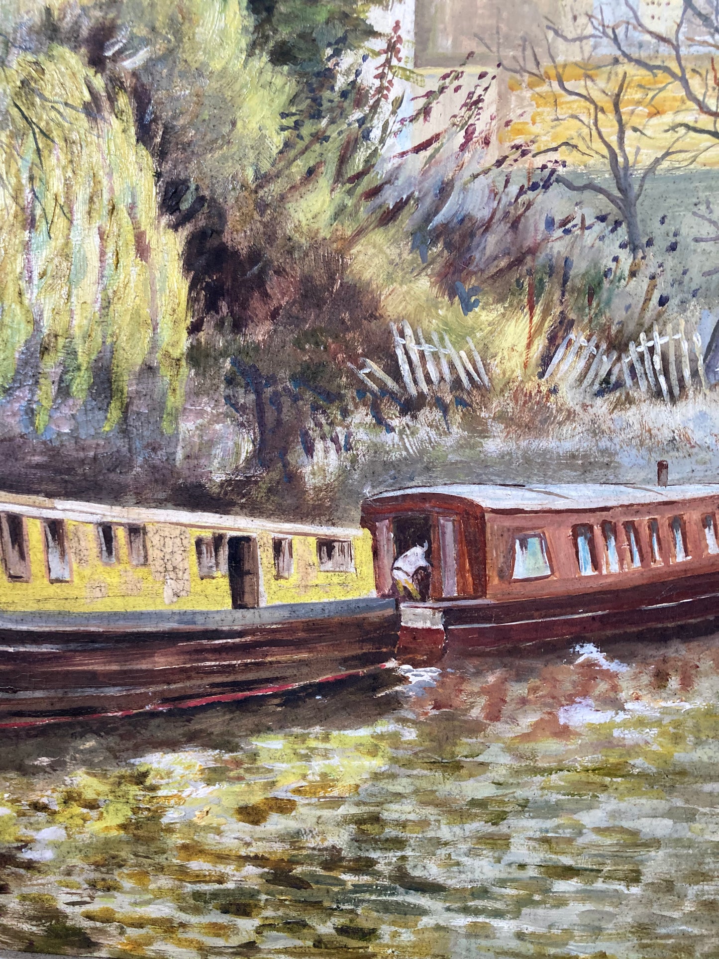 Original Oil Painting On Board Canal Bridge Landscape Framed