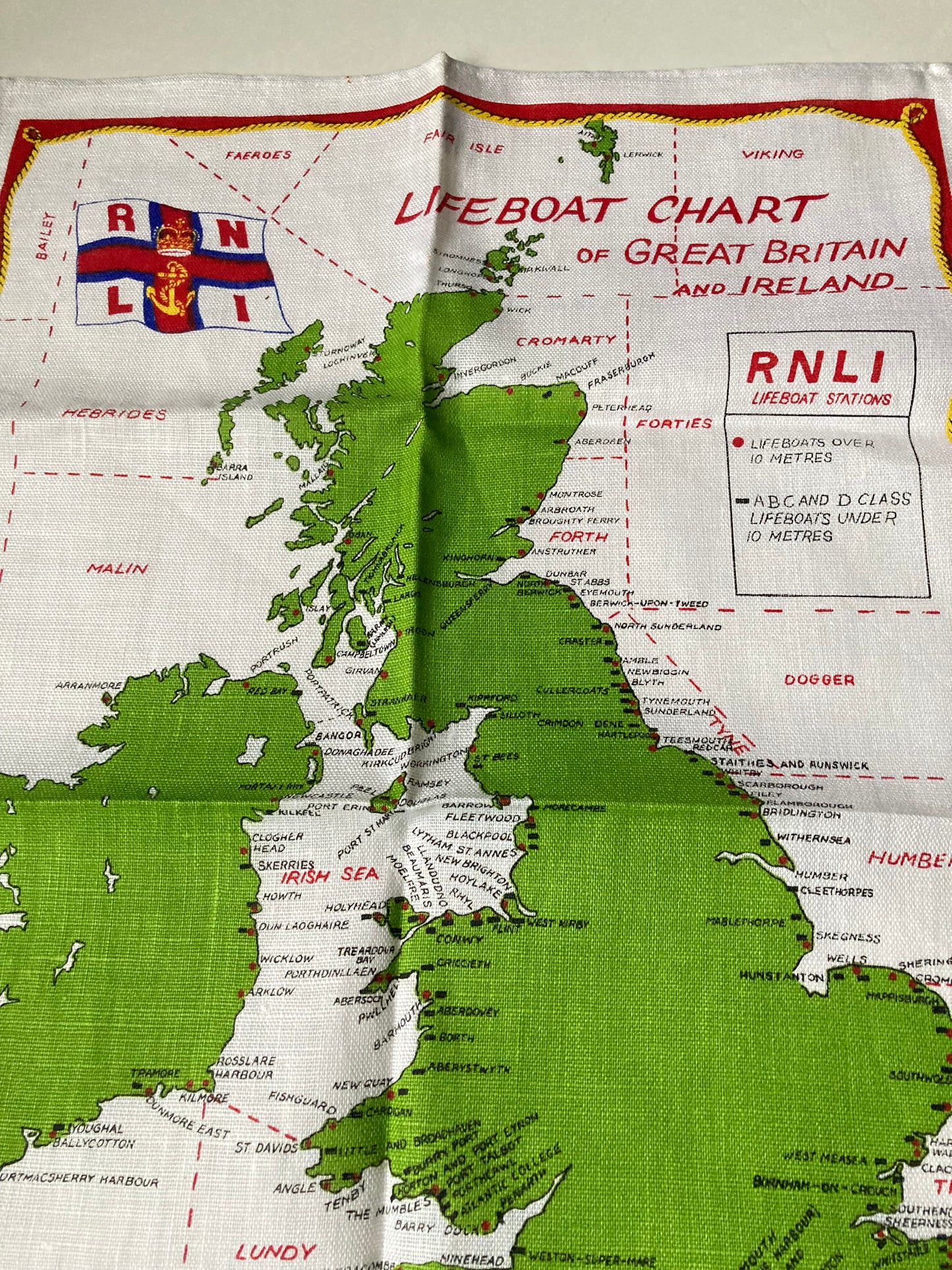 Vintage RNLI Lifeboat Chart Of Great Britain & Ireland Linen Tea Towel