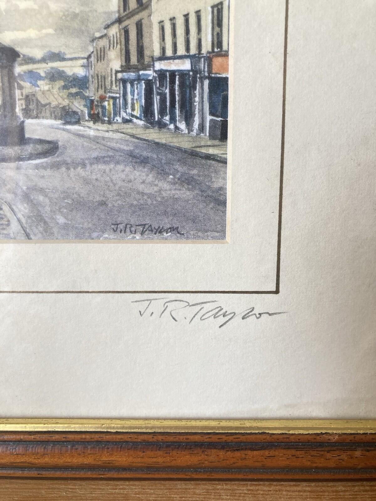 Barnard Castle Market Place Watercolour Print By J.R. Taylor Signed Framed