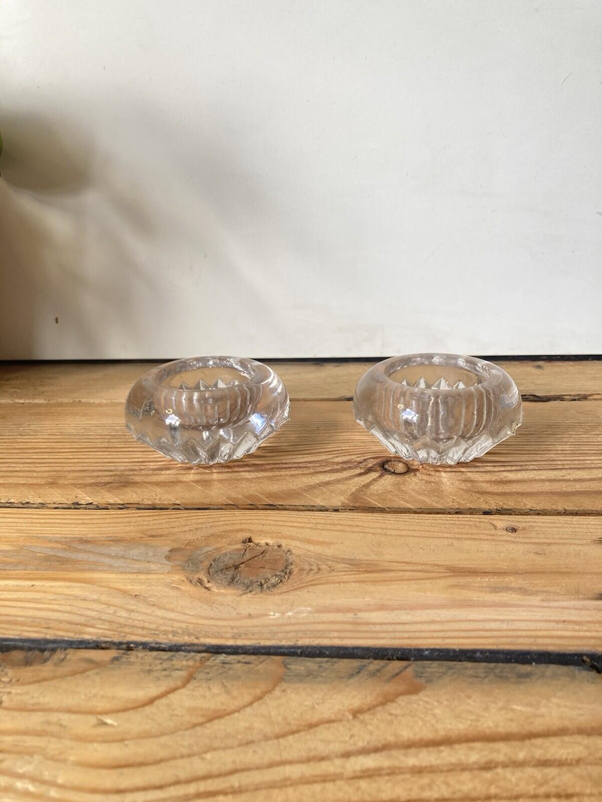 Pair Of Lovely Round Vintage Clear Cut Glass Salt Cellars