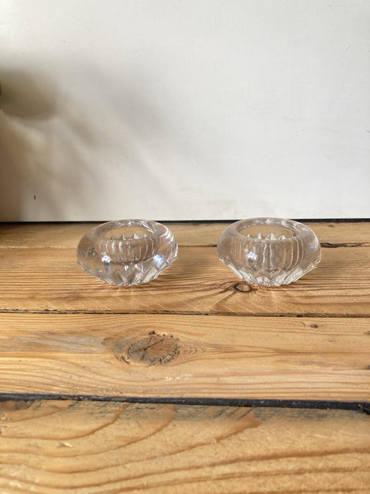 Pair Of Lovely Round Vintage Clear Cut Glass Salt Cellars