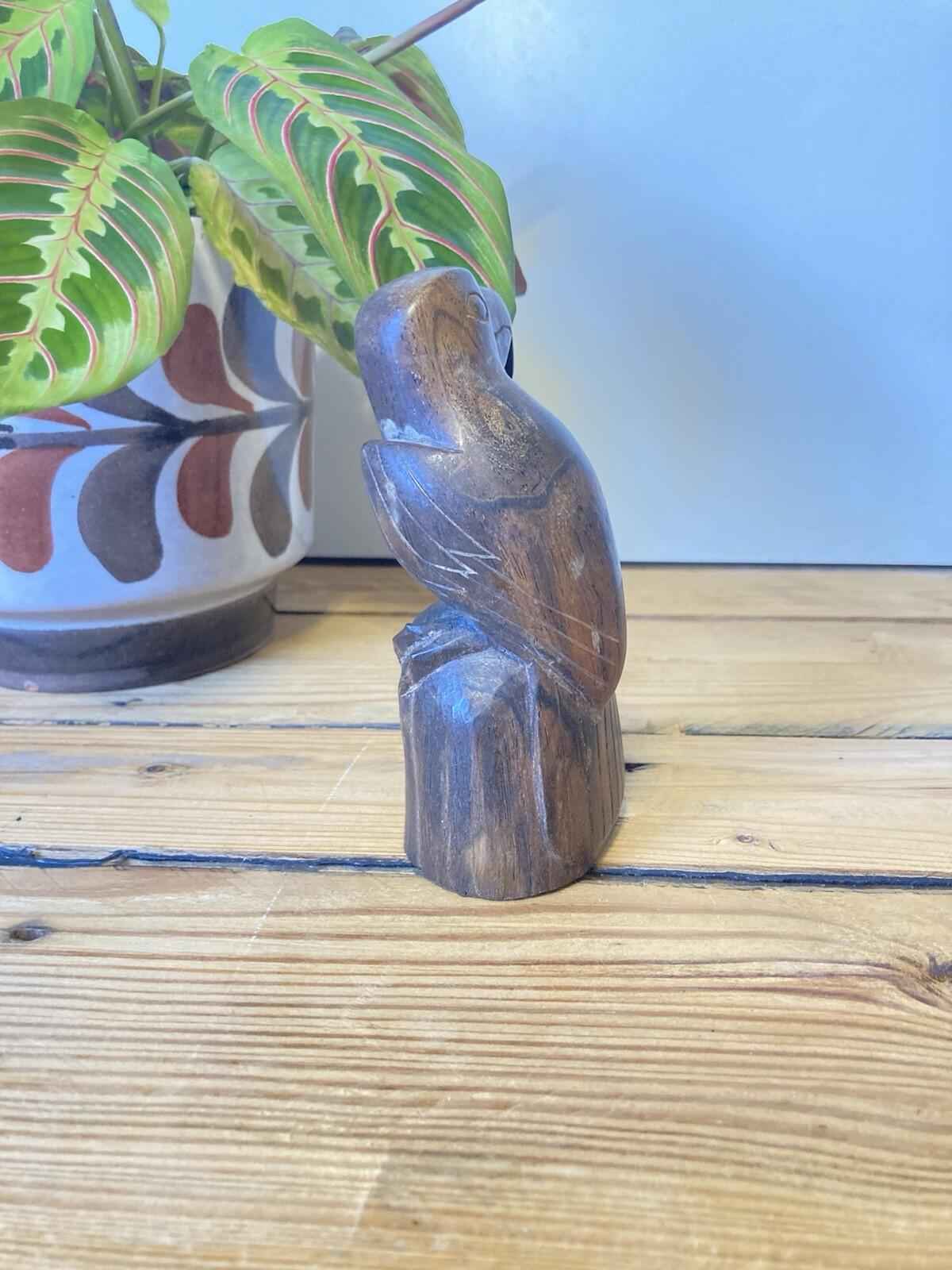 Vintage Hand Carved Wooden Bird Figurine Parrot Folk Art Sculpture