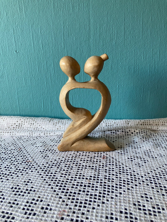 Wooden Carved Couple Sculpture Love Anniversary Wedding Gift