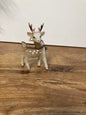 Vintage Reindeer Figure Hard Plastic Blue Eyed with Bell Ornament