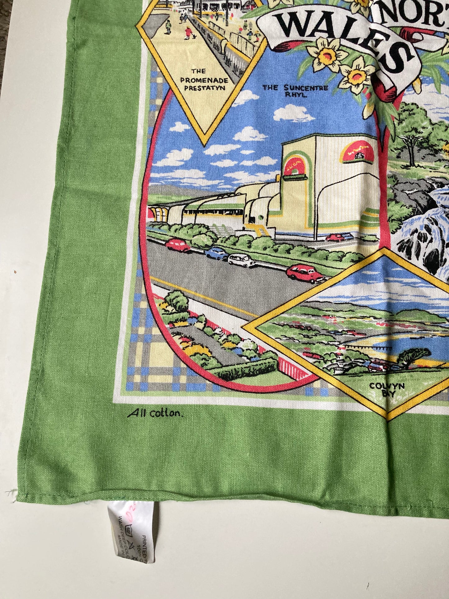 Vintage SOUVENIR Cotton Kitchen TEA TOWEL from NORTH WALES UK
