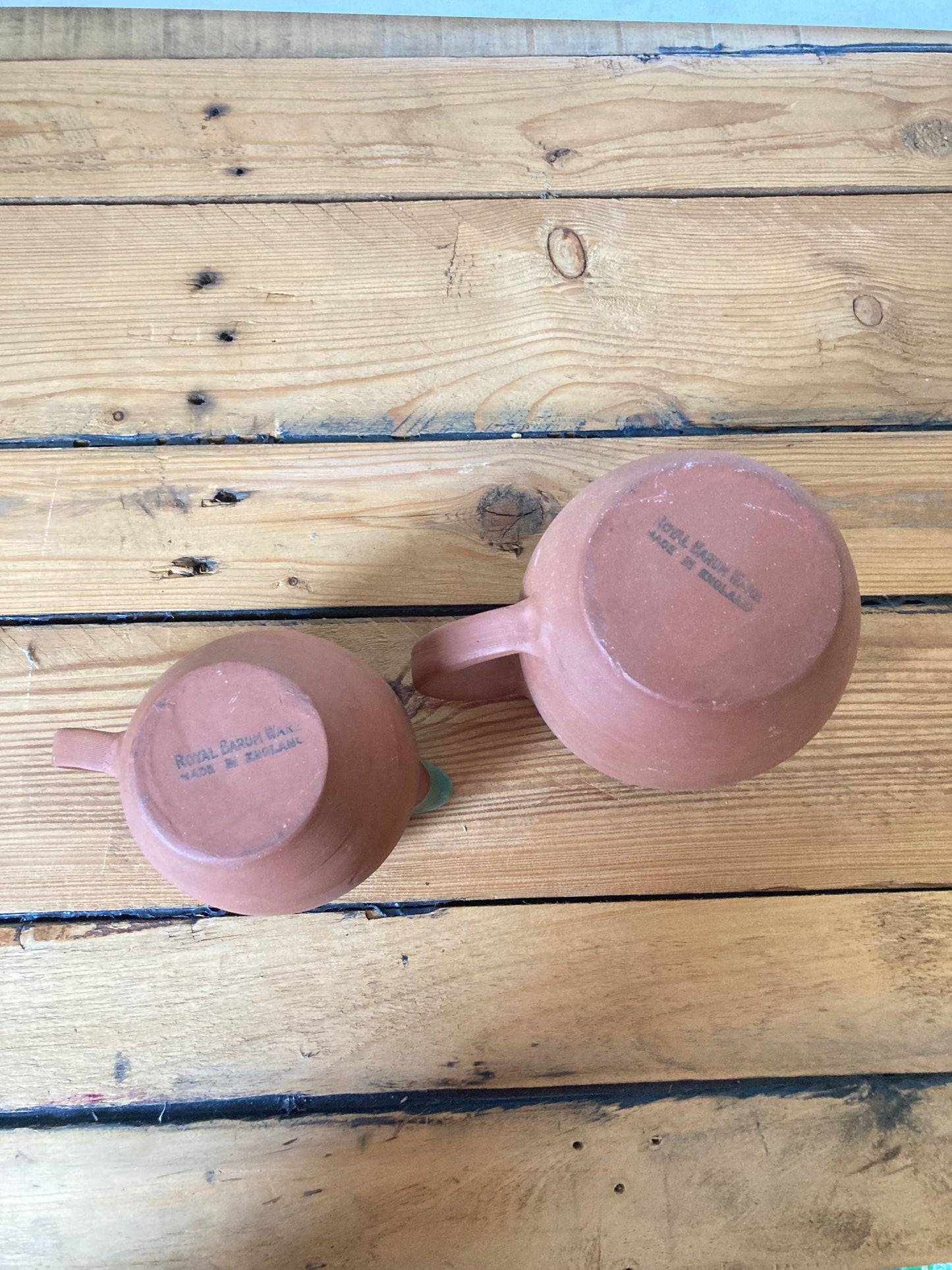 Pair of Vintage Royal Barum Ware Terracotta Cream Jugs | C.H. Brannam Pottery Devon