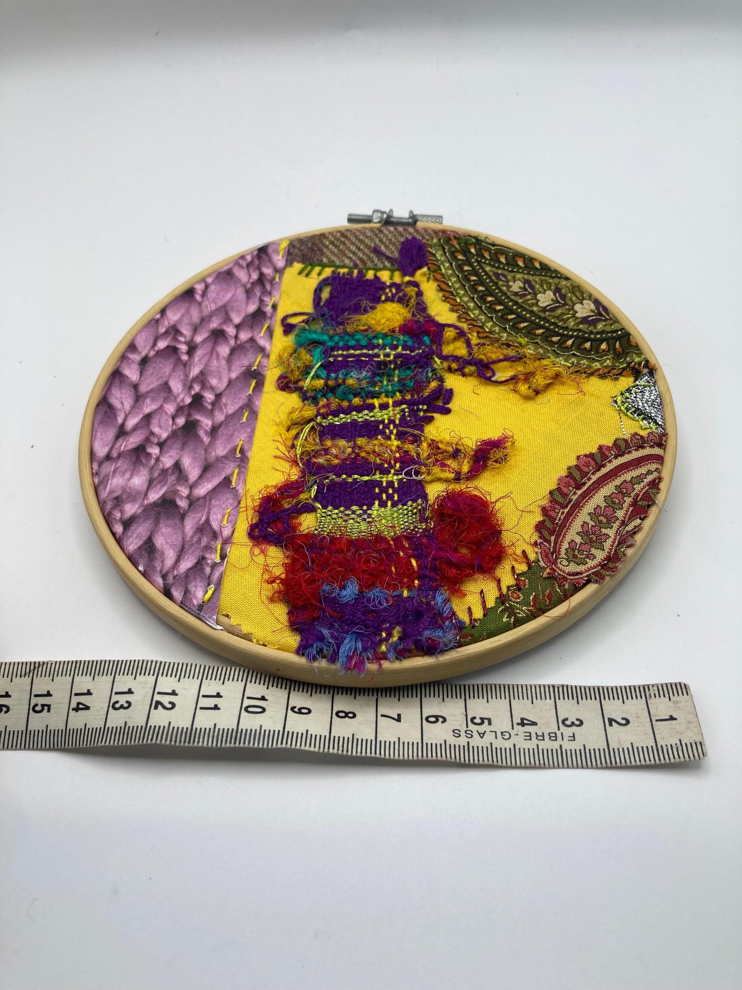 Bright Mixed Media Hand Stitched Large Round Hoop Wall Art - Bloom & Heirloom Vintage Decor