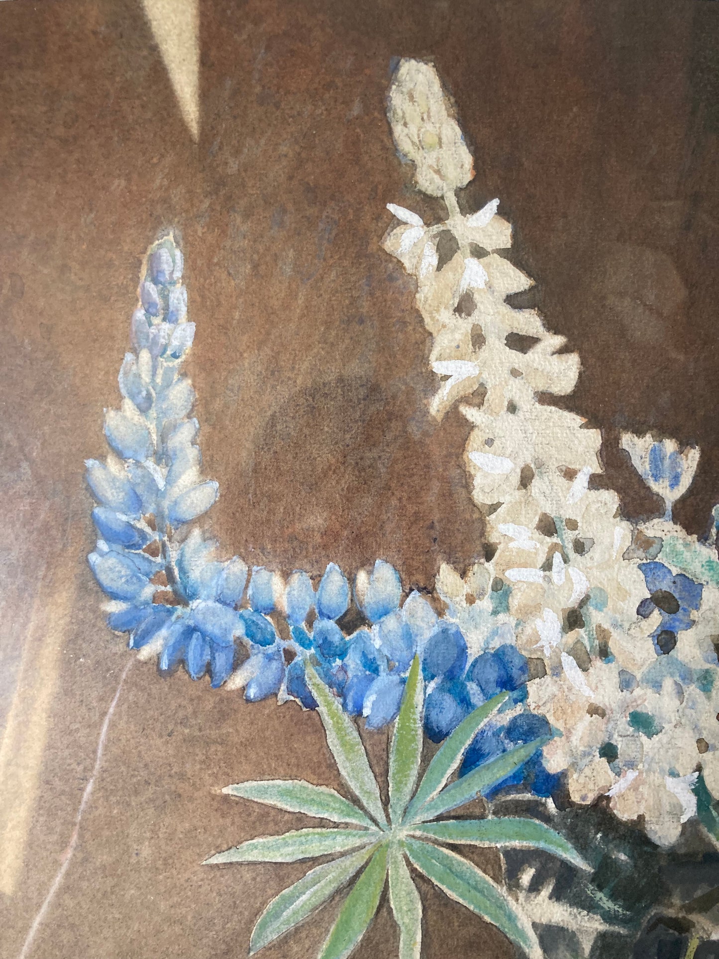 Vintage Floral Still Life Watercolour Painting Framed Blue White Signed Arthur Sherwood Edwards
