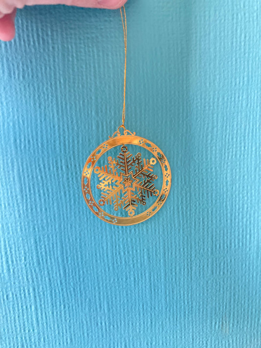 Metal Snowflake Cut Out Bauble Gold Tone