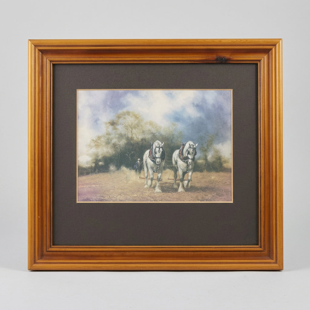 Vintage Framed Horse Print, Two Horses in Field by John Trickett