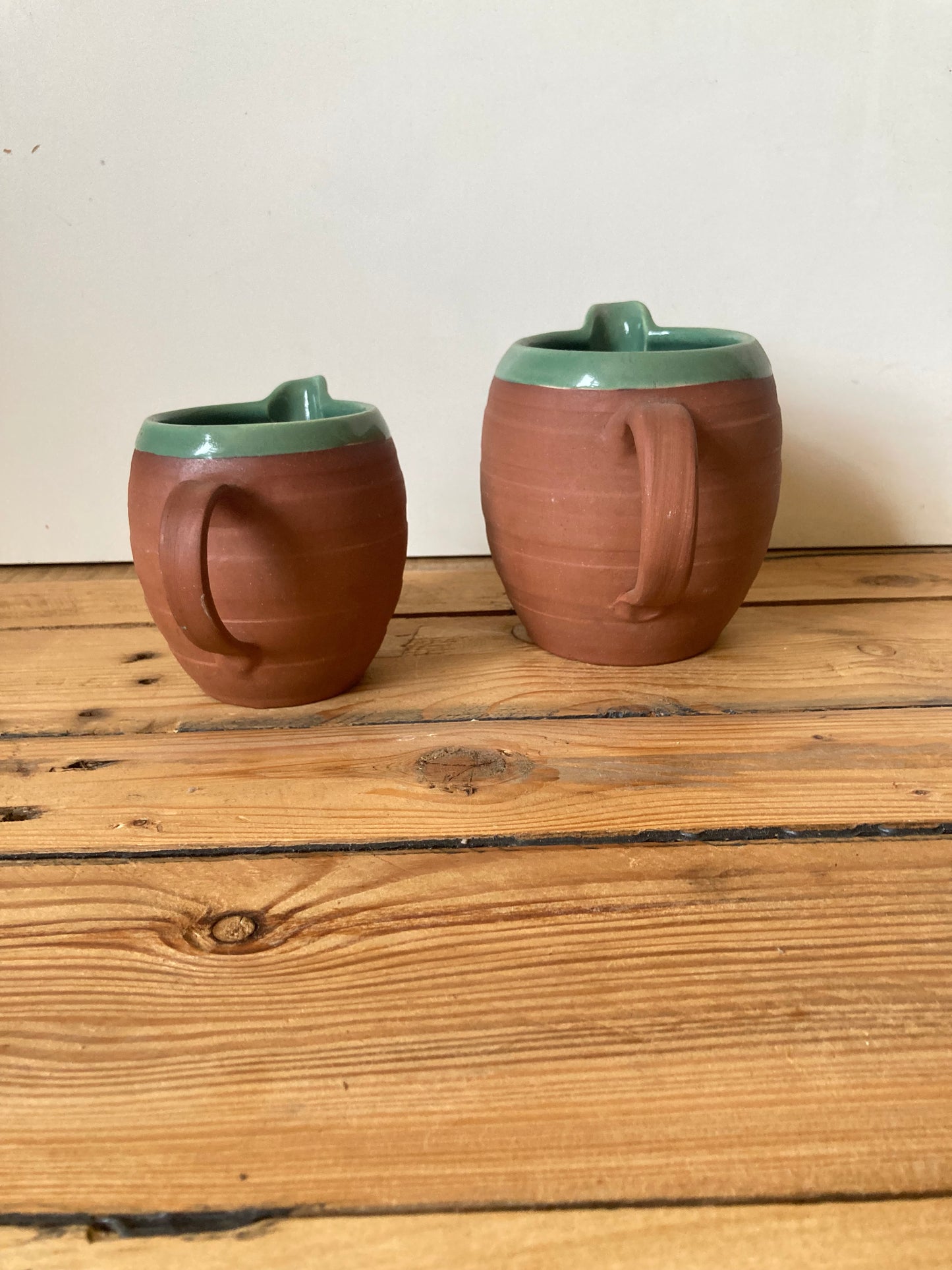 Pair of Vintage Royal Barum Ware Terracotta Cream Jugs | C.H. Brannam Pottery Devon