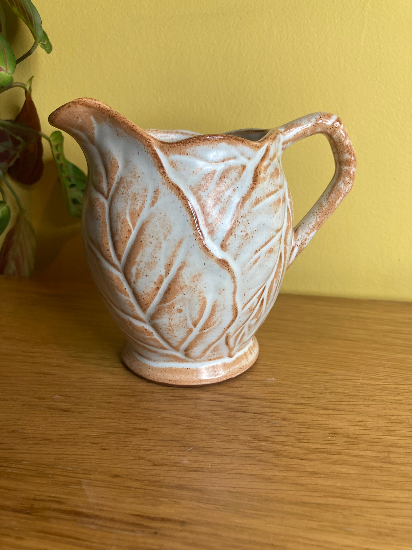 Leaf Pattern Jug Studio Pottery Terracotta with White Glaze