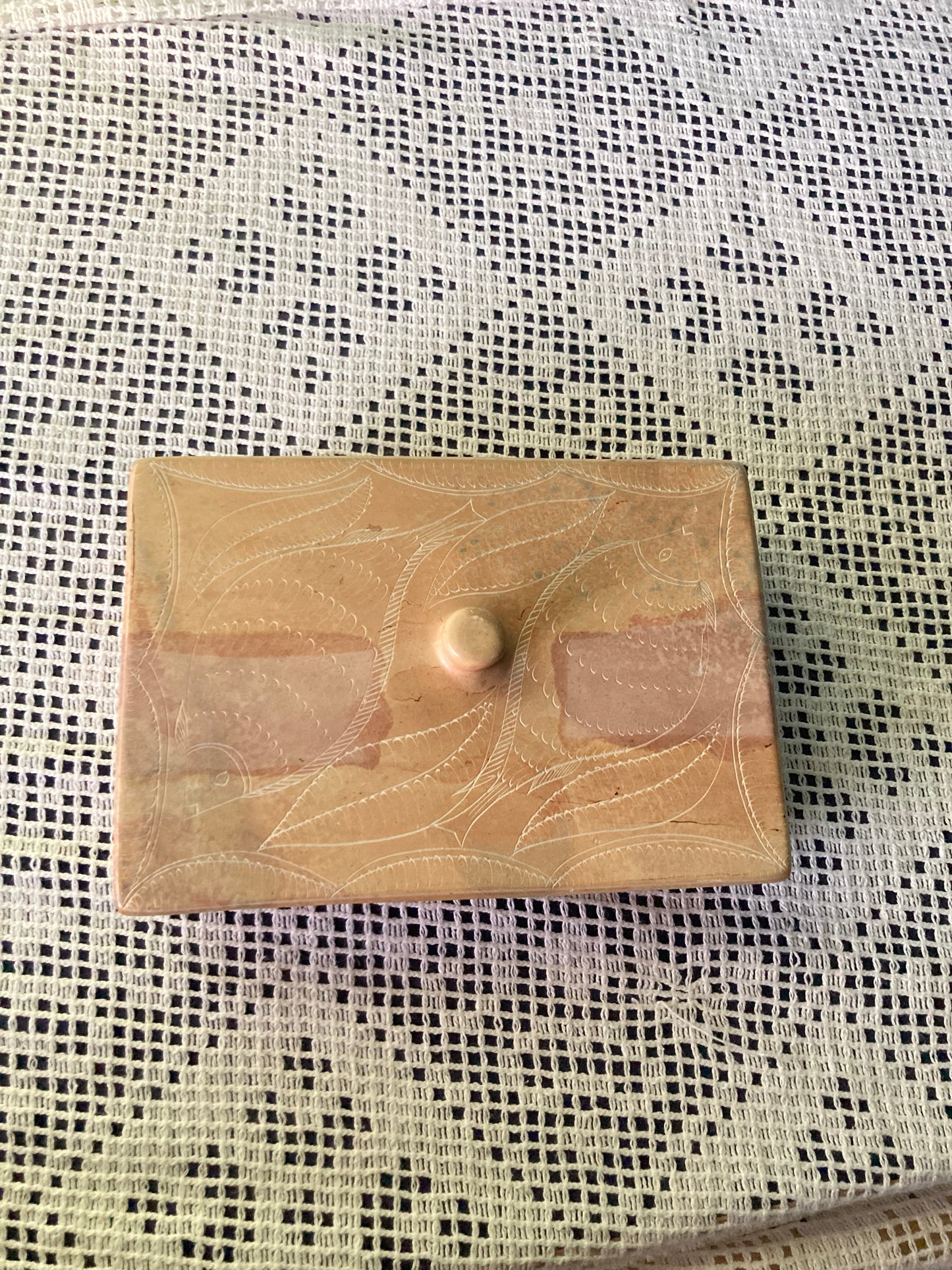 Soapstone Trinket Box Fish Decorated Made in Kenya