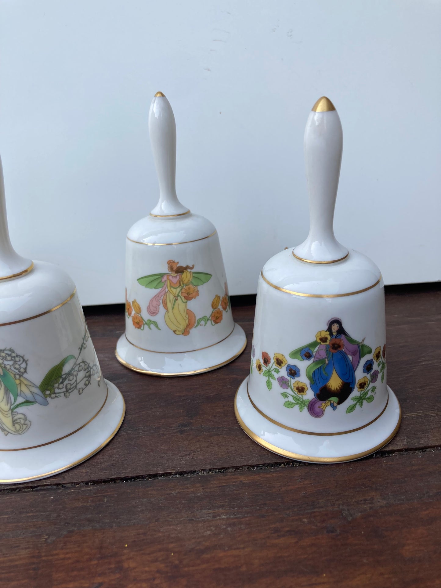 Collection Of 7 Franklin Mint Enchanted Flowers Fairies Porcelain Bells