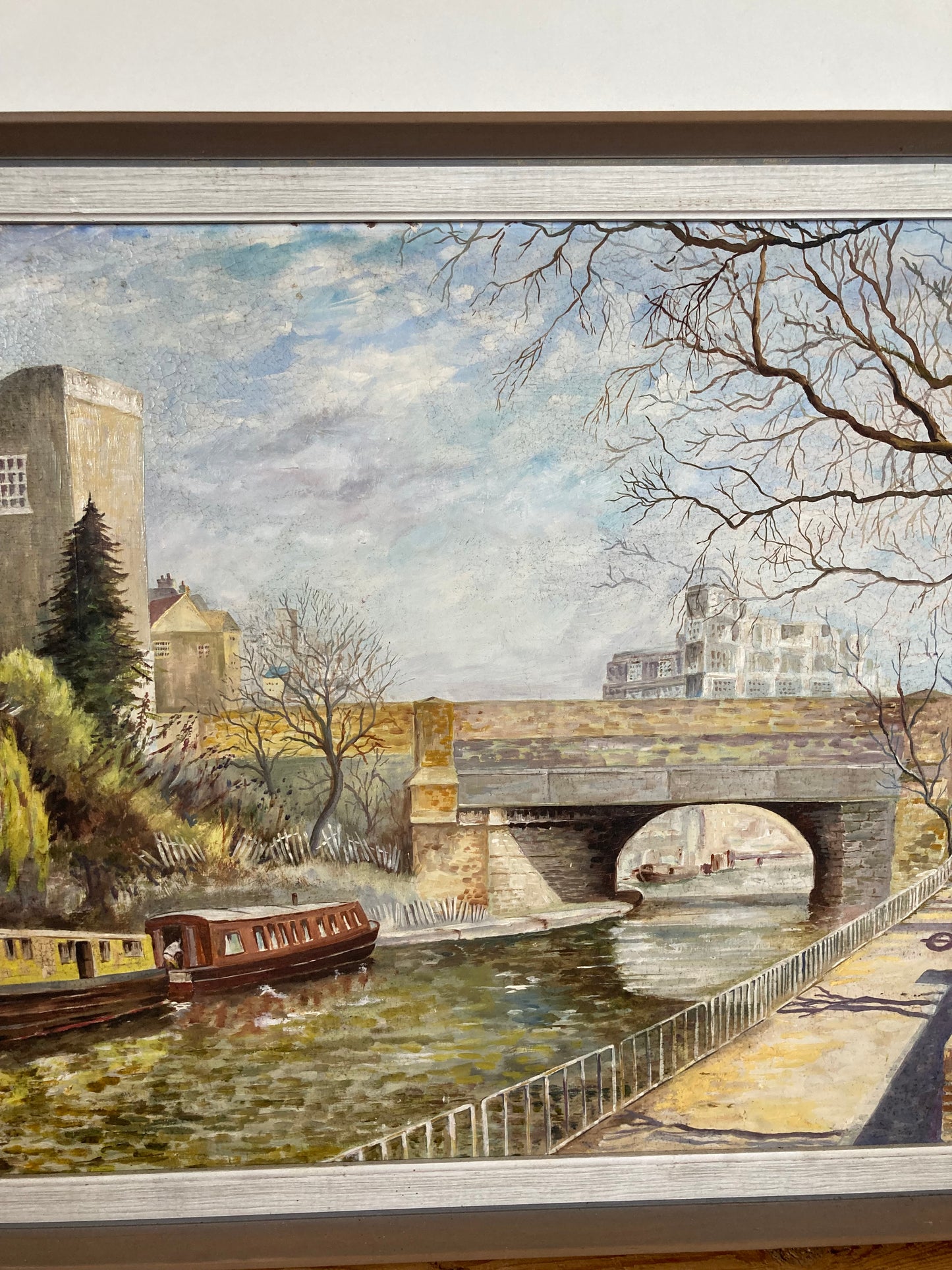 Original Oil Painting On Board Canal Bridge Landscape Framed