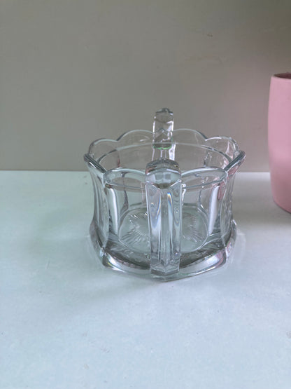 Glass Sugar Bowl Sweet Dish Scalloped Edges Handled