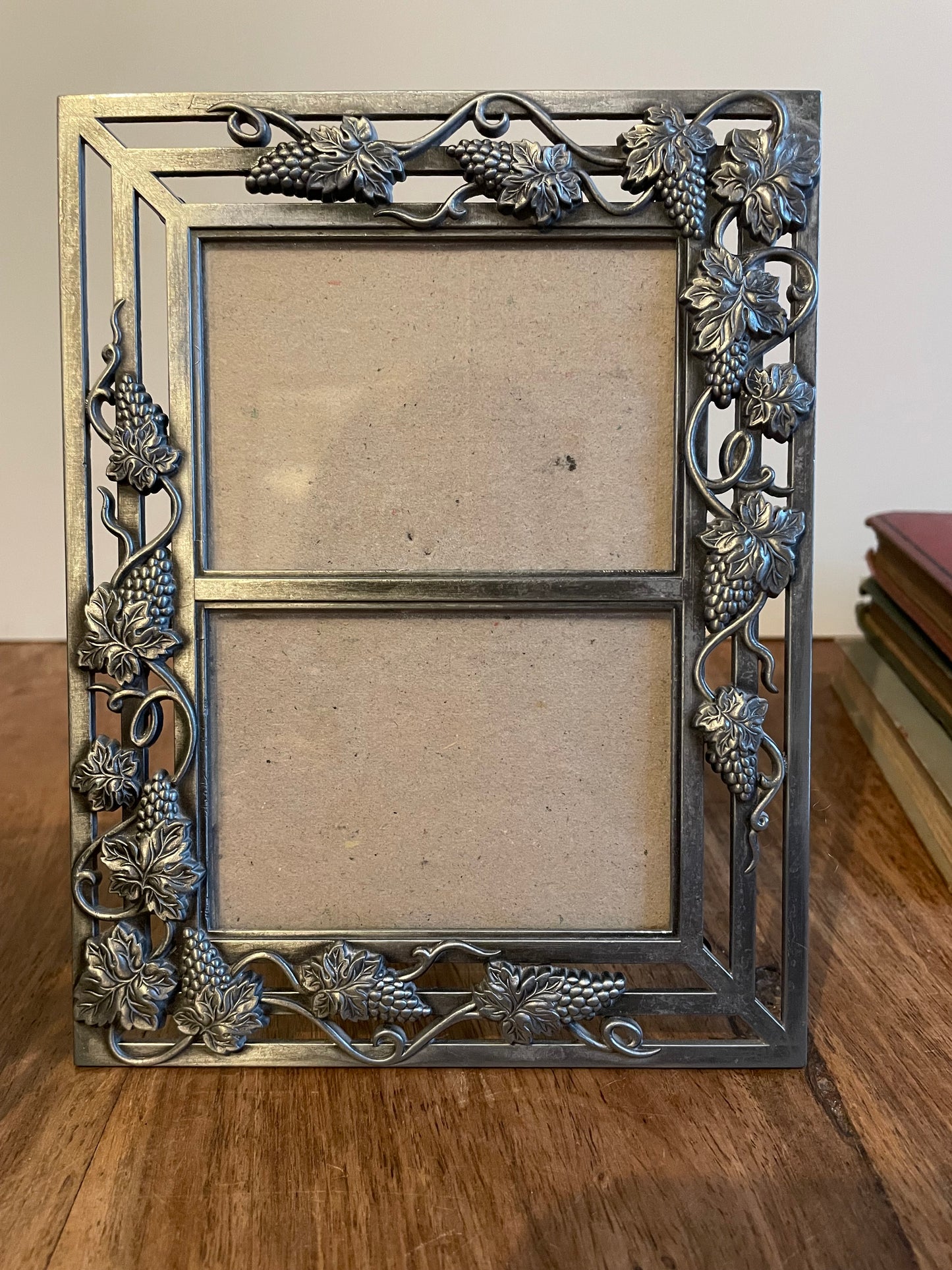 Vintage Connoisseur Double Photo Frames X 2 Grape Design 2 Photos Metal Pewter