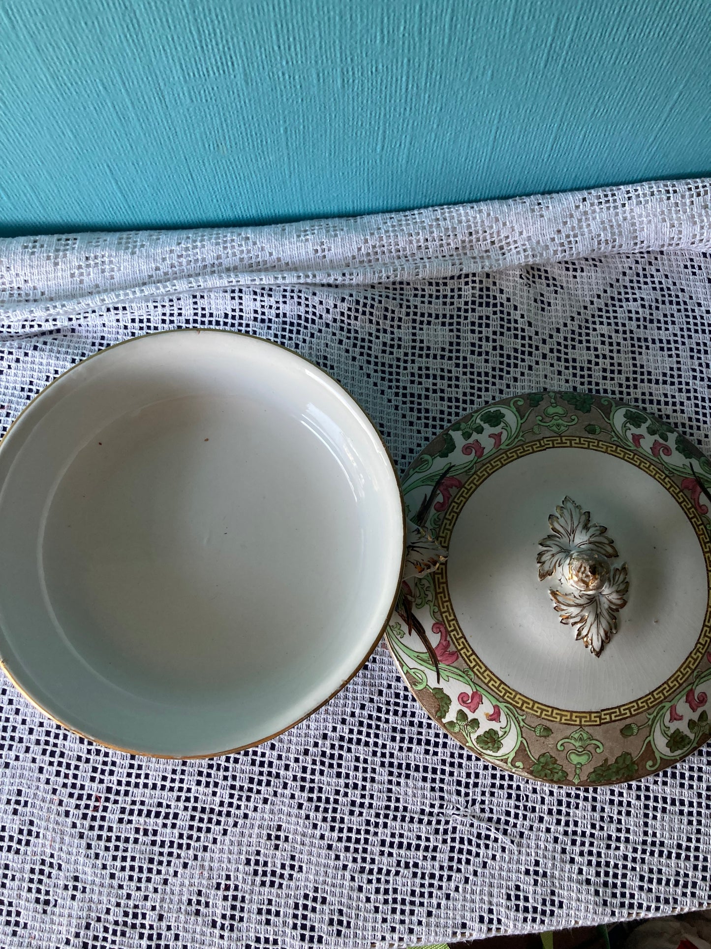 1920s Adderley Ltd Bone China Lidded Vegetable Bowl, Bird Motif with Gold Rim