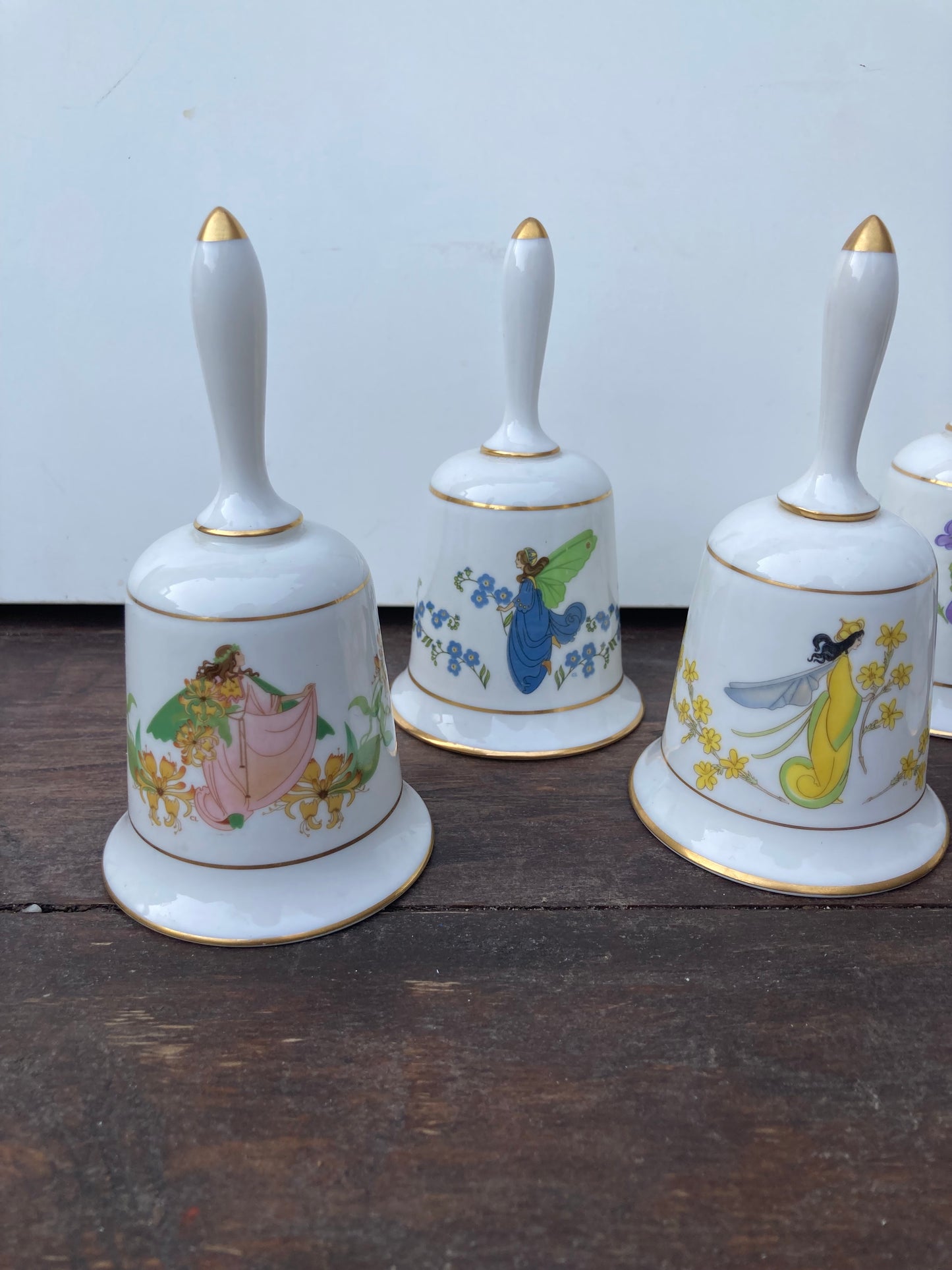Collection Of 7 Franklin Mint Enchanted Flowers Fairies Porcelain Bells