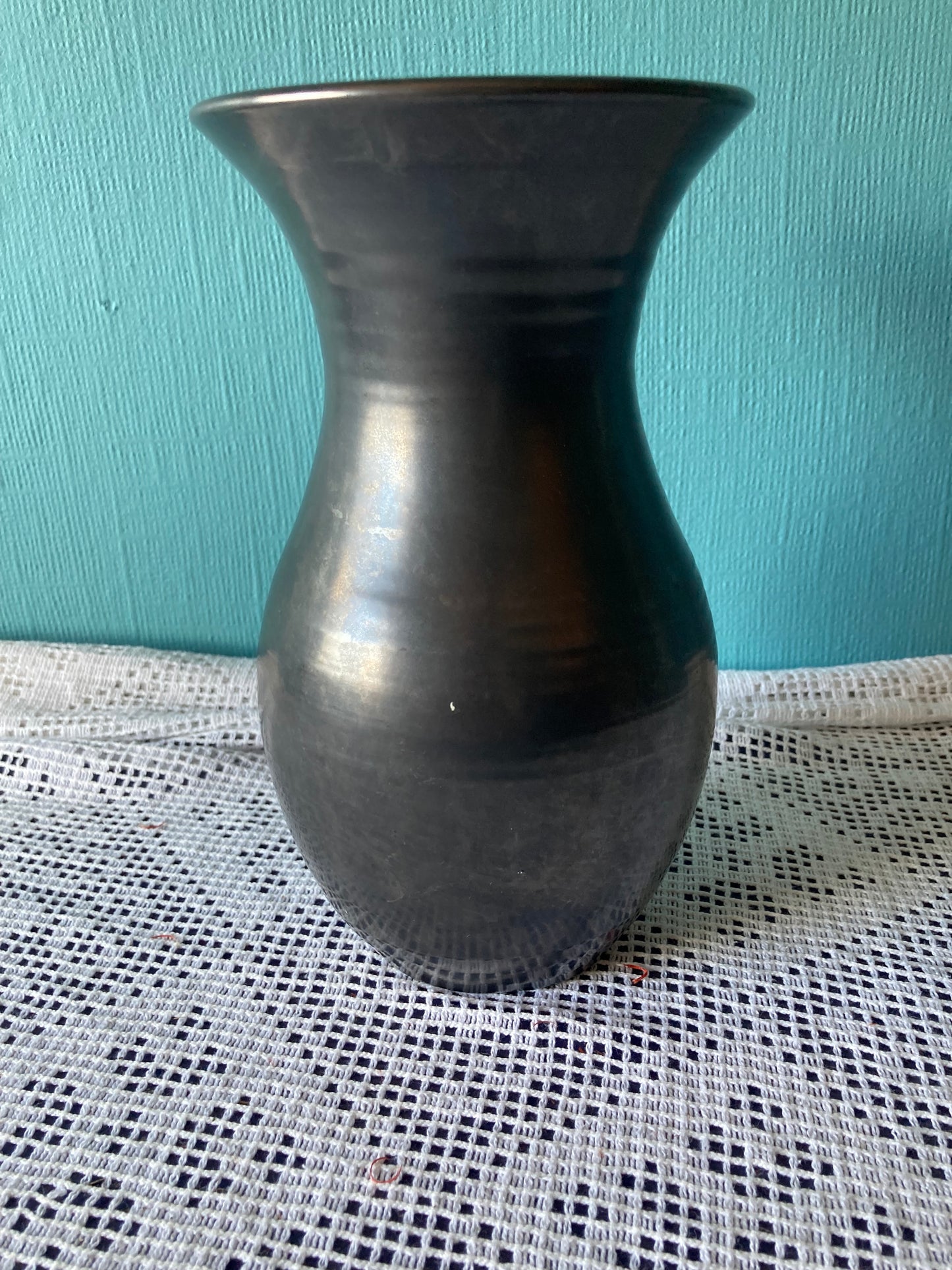 Prinknash Abbey studio pottery vase in gunmetal or pewter grey in baluster shape