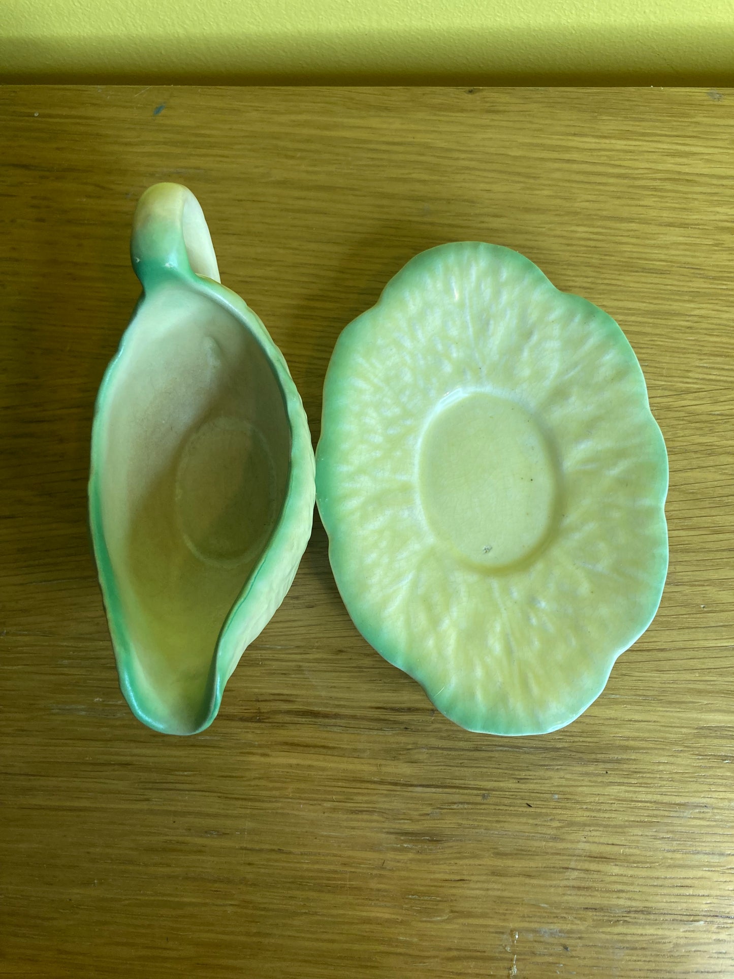 Crown Devon Sauce Boat and Saucer Miniature Cabbage Leaf